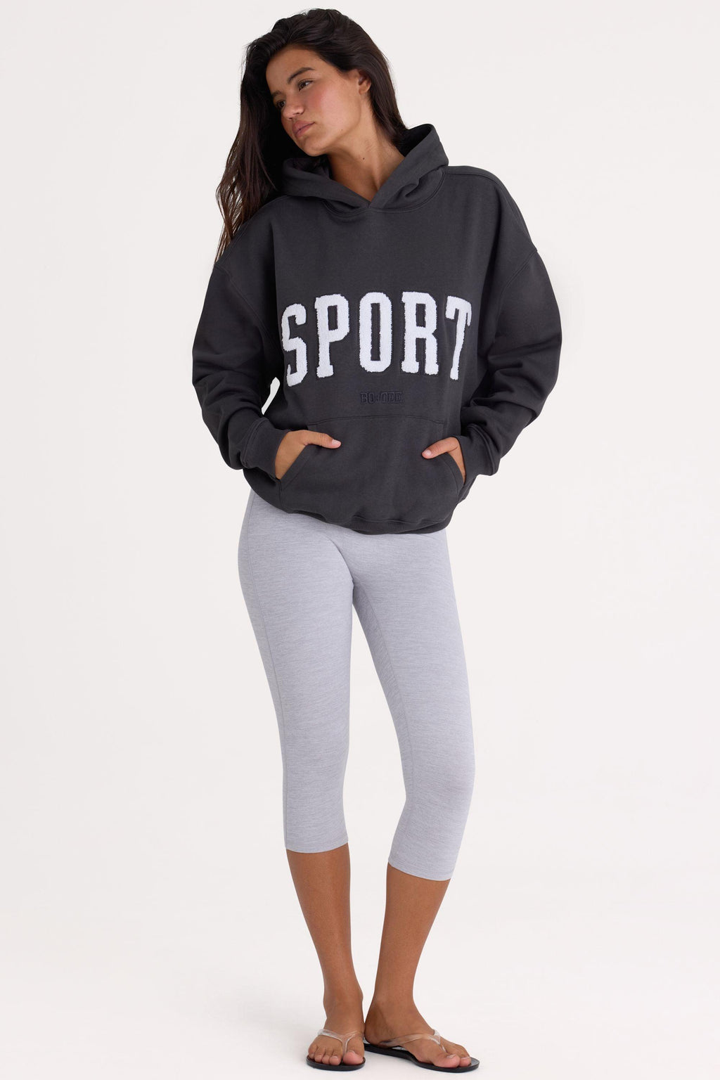Soft Cotton Fleece Oversized Hoodie In Black