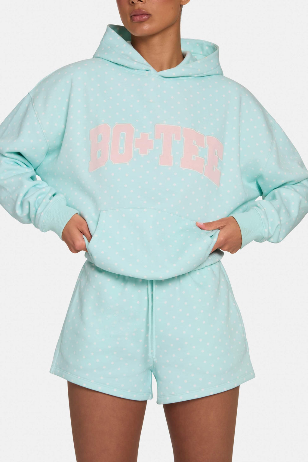 Oversized Applique Hoodie In Peppermint Polka Dot
