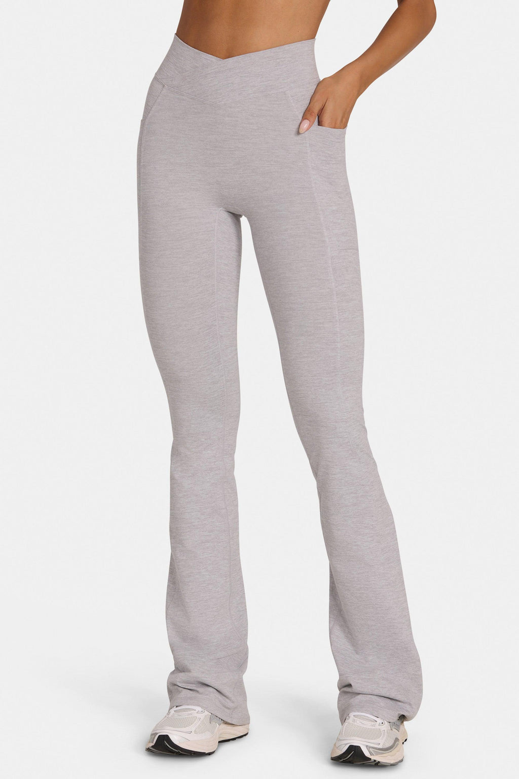 Soft Active V-waist Flared Leggings In Grey Marl
