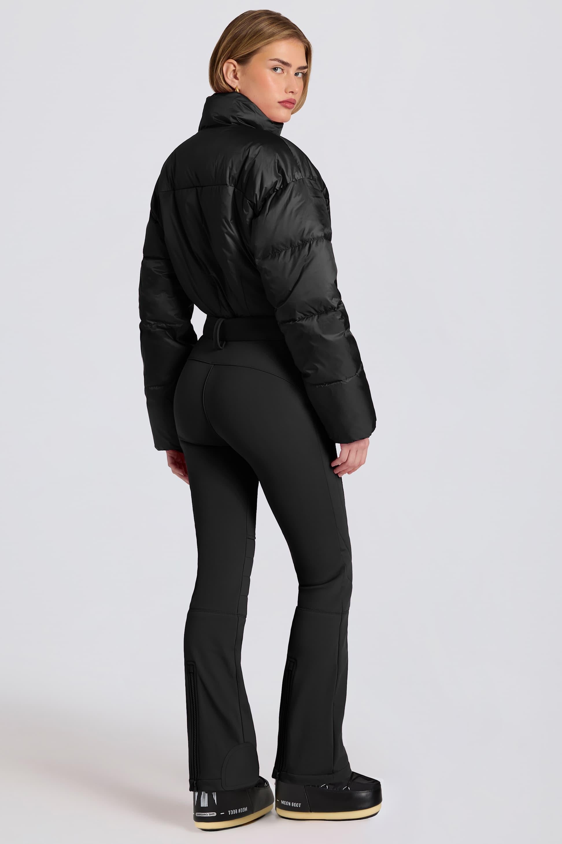 Waterproof Padded Belted Ski Suit In Black