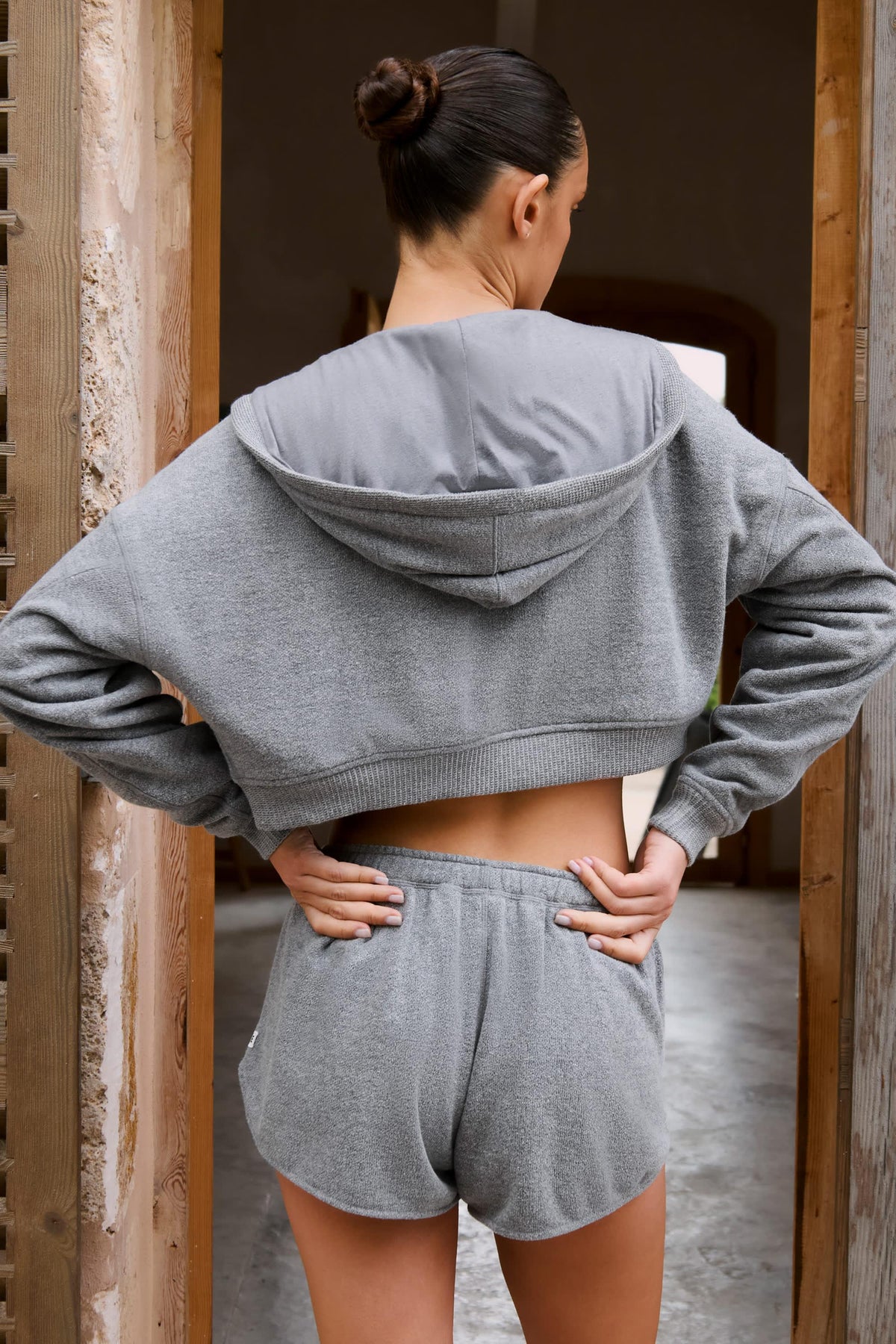 Button-detail Mid-rise Shorts In Dark Grey