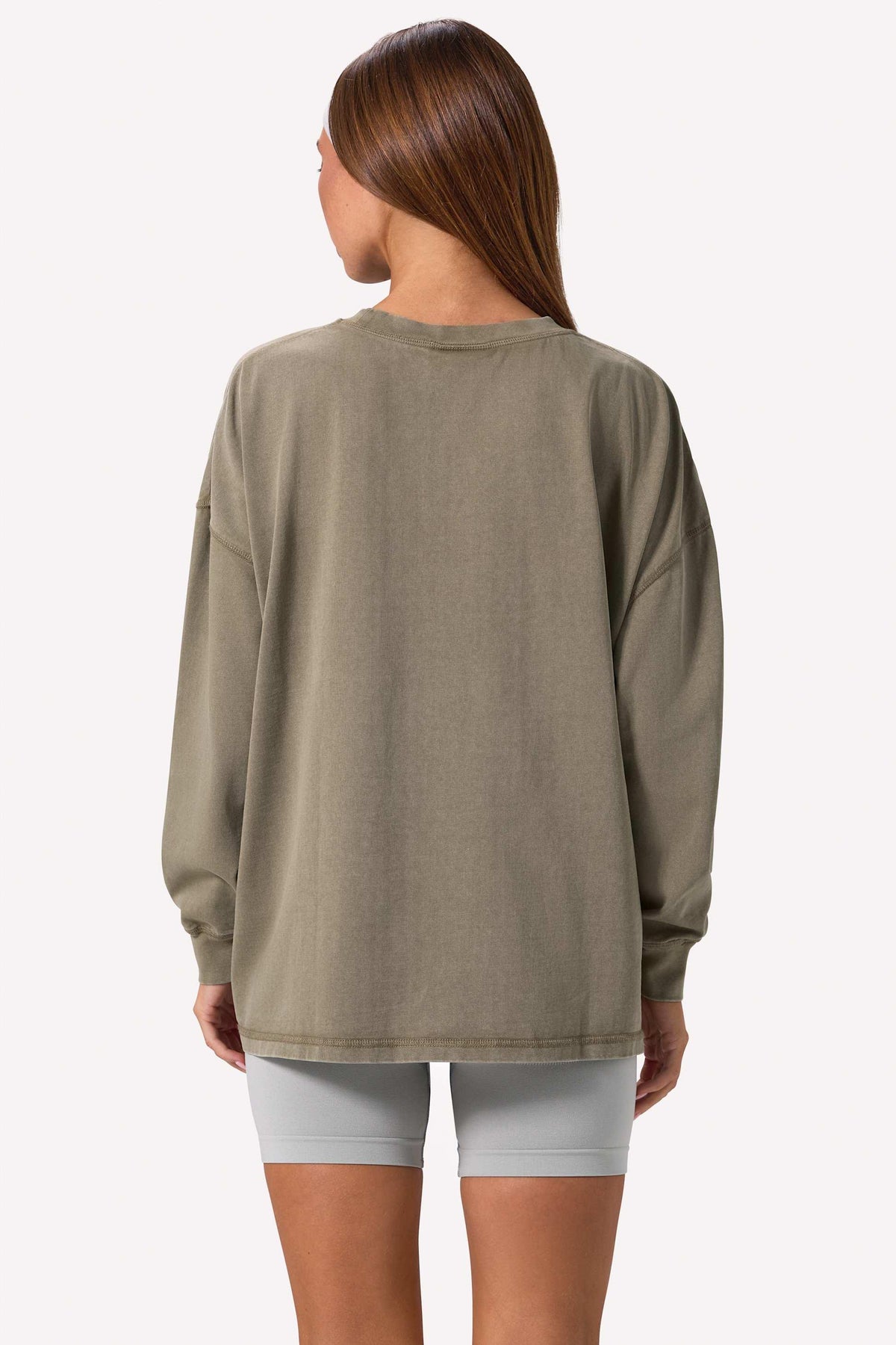 Acid Wash Long-sleeve Oversized T-shirt In Light Green