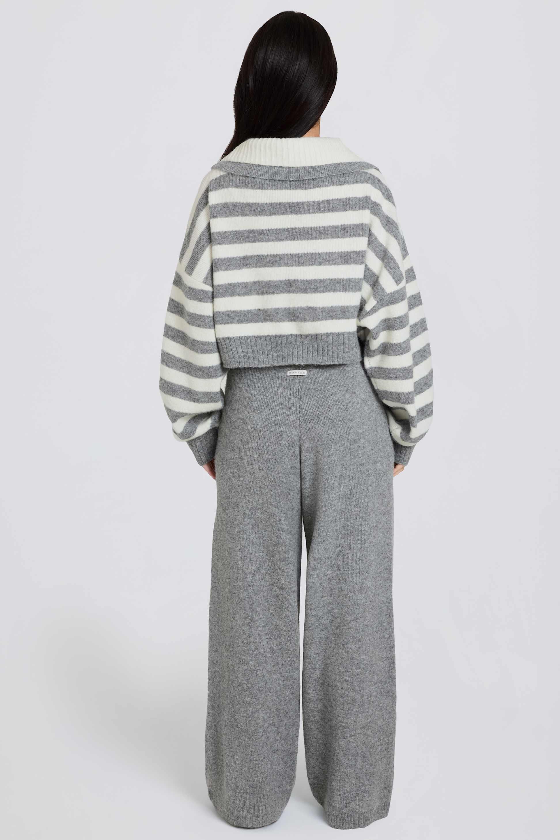 Knit Mid-rise Wide-leg Joggers In Grey