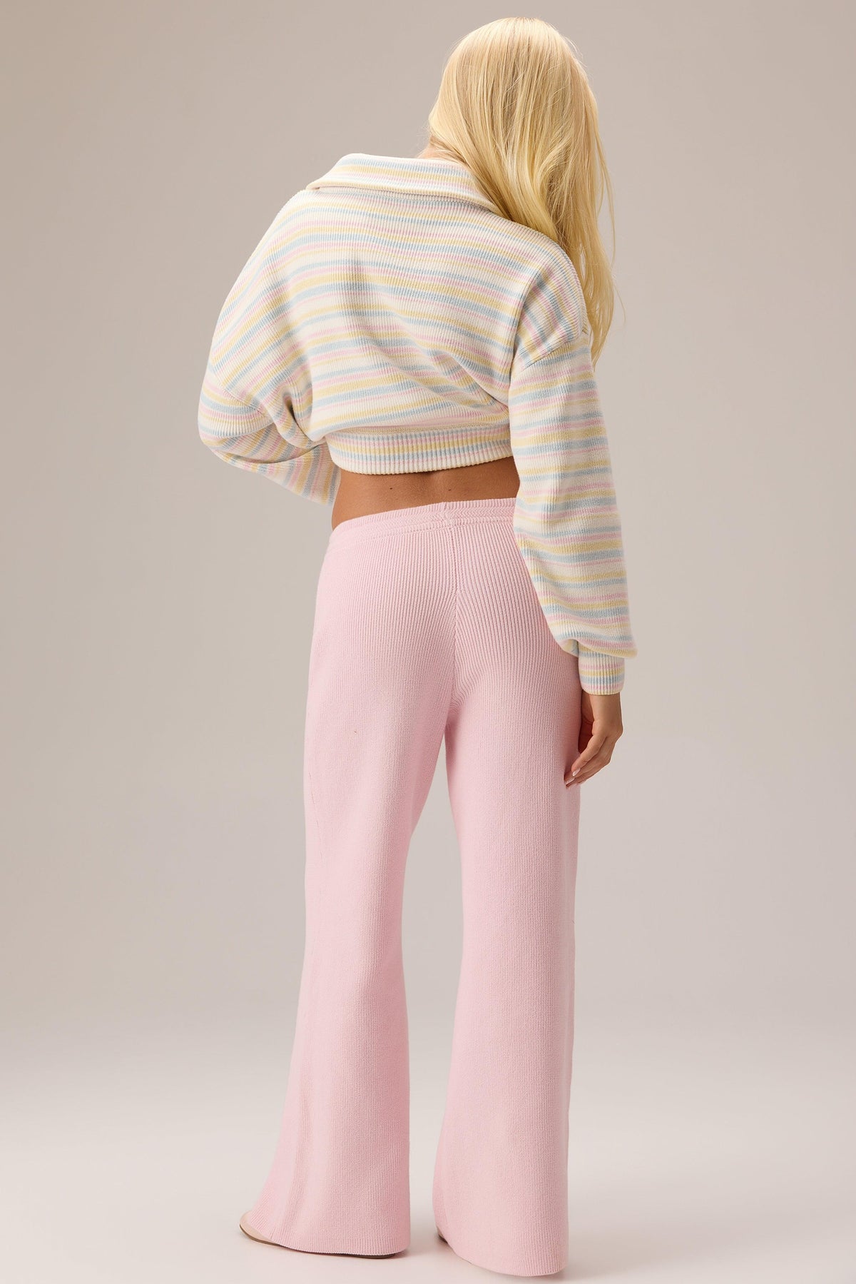 Ribbed Knit Wide-leg Joggers In Ballet