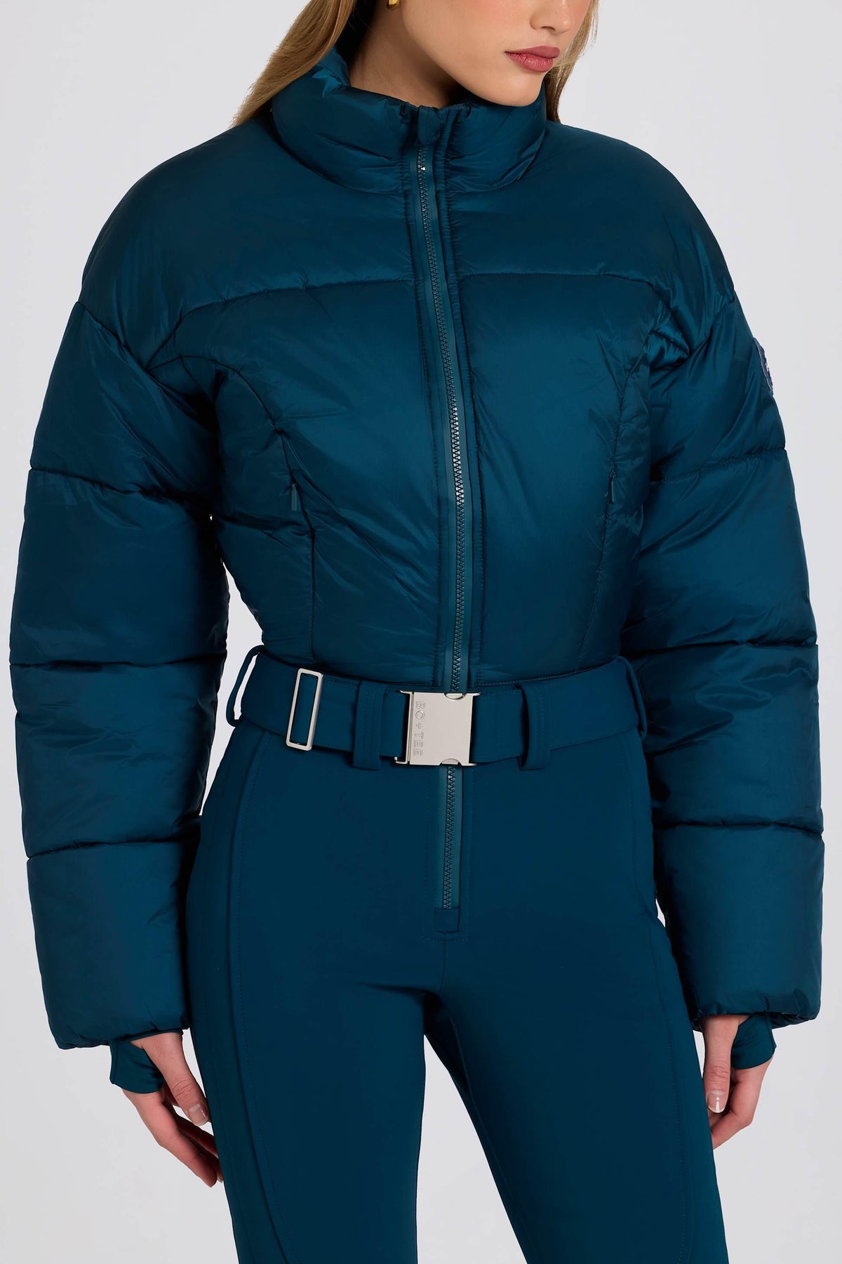 Waterproof Padded Belted Ski Suit In Teal