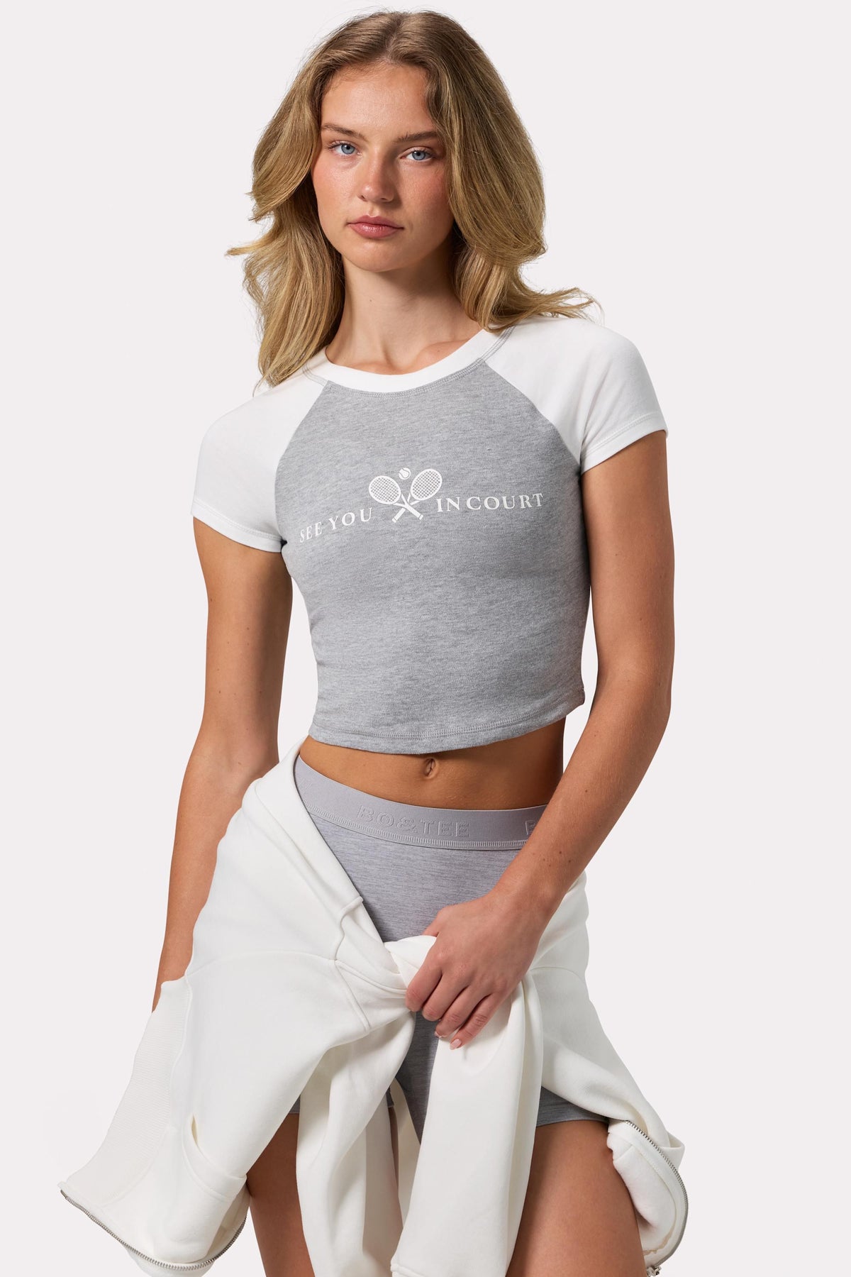 Graphic-print Cropped T-shirt In Grey Marl