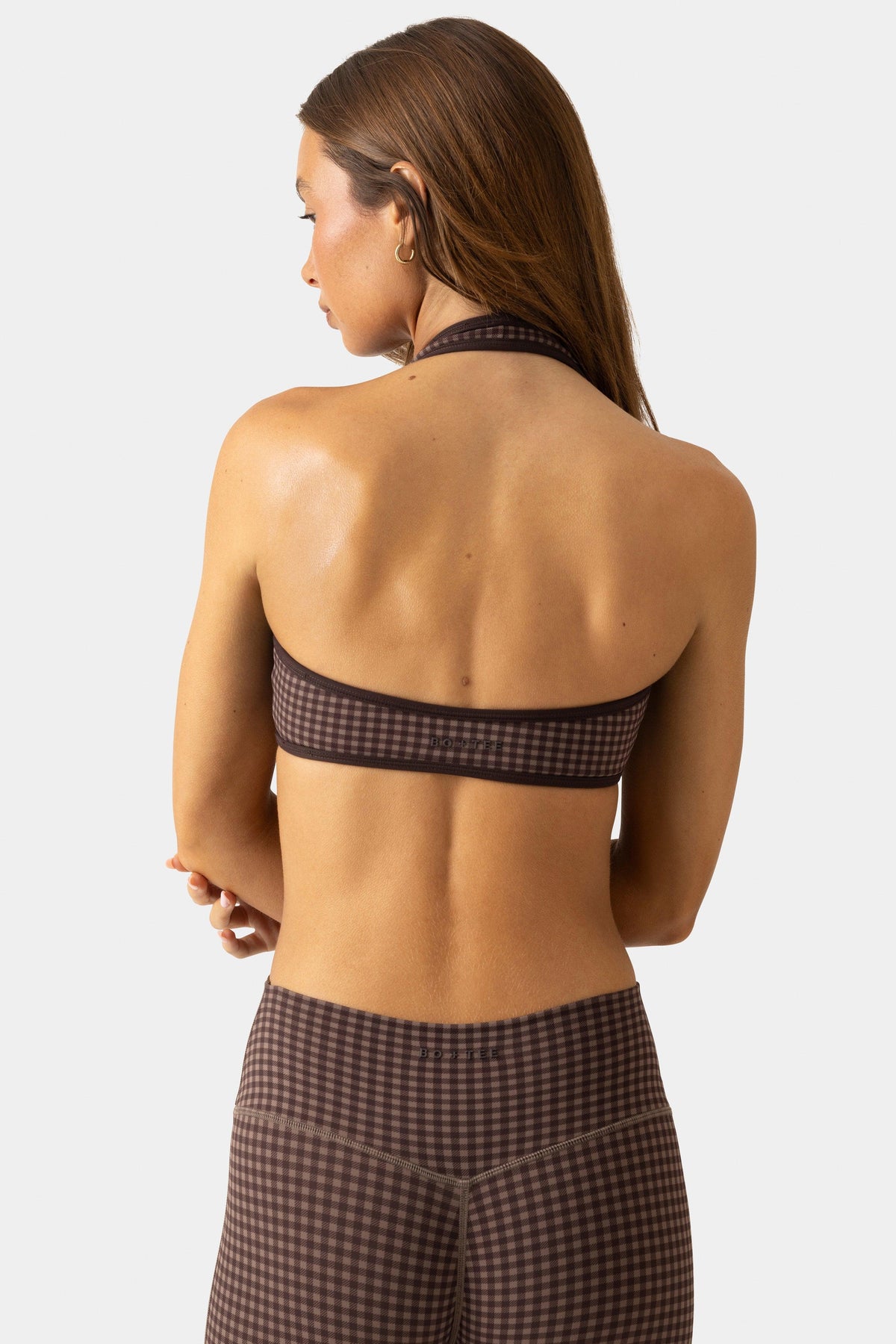 Soft Active Reversible Sports Bra In Espresso Gingham