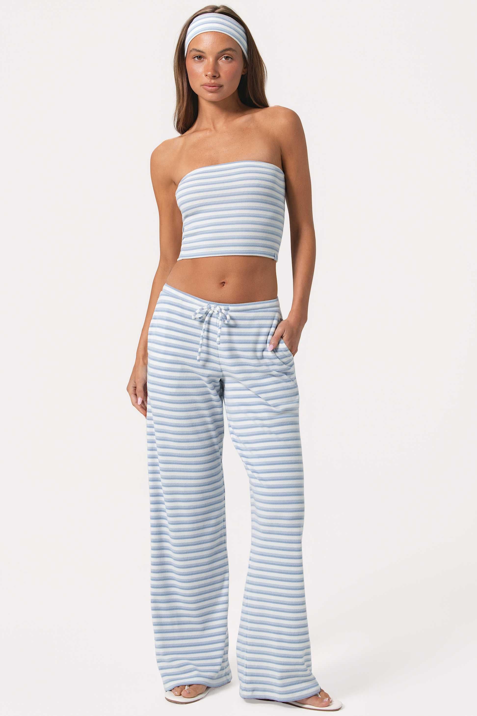 Ribbed Jersey Bandeau Top In Blue Stripe