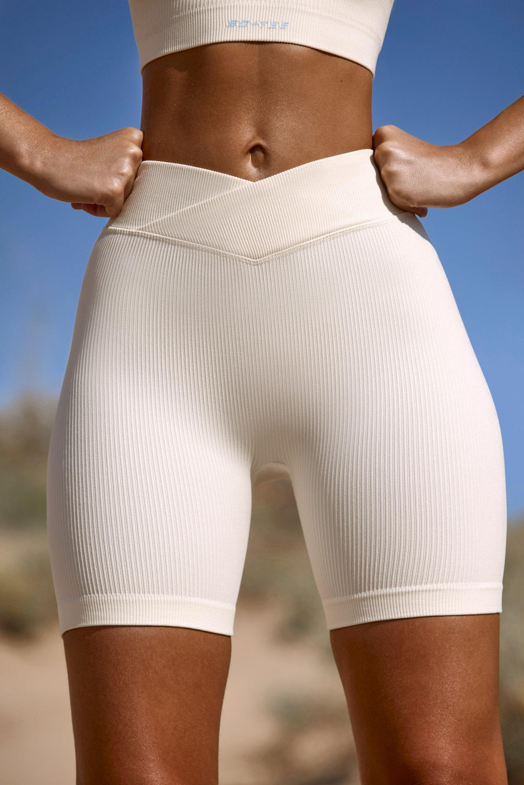 High Waist Flexirib Biker Shorts In Ivory