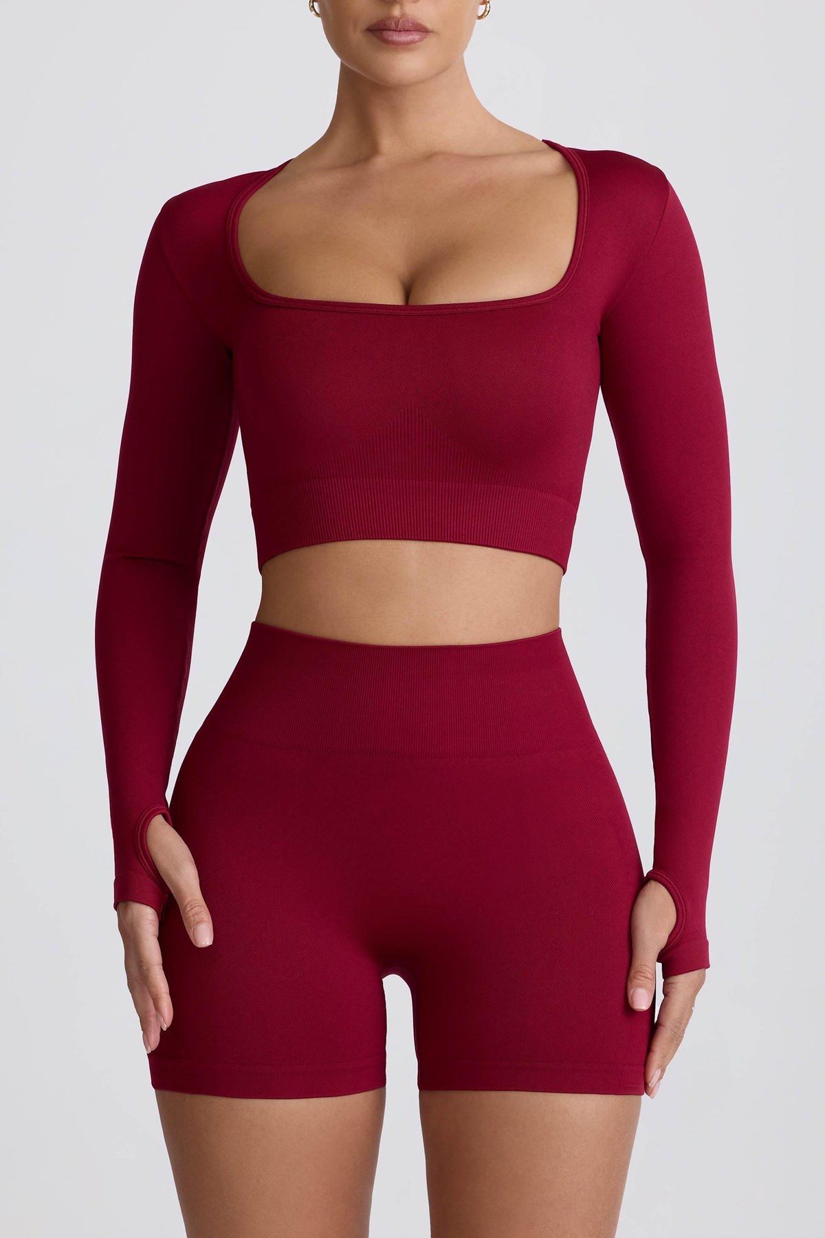 Super Sculpt Seamless Long-sleeve Crop Top In Burgundy