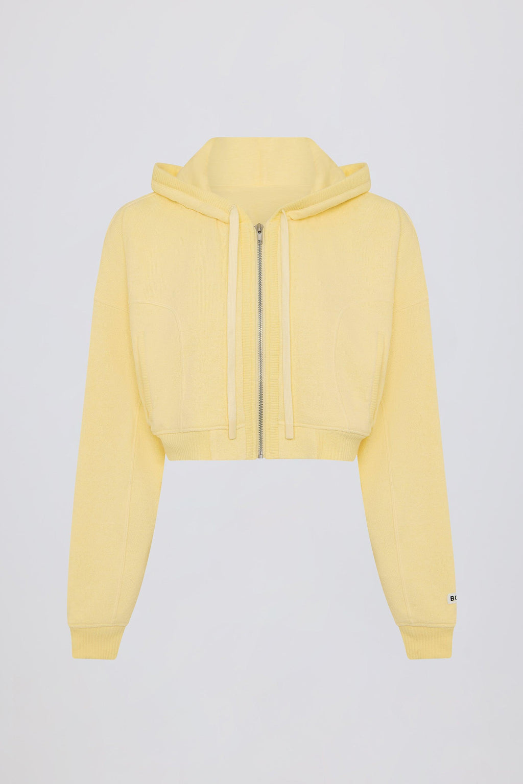 Terry Cotton Zip-up Cropped Hoodie In Lemon