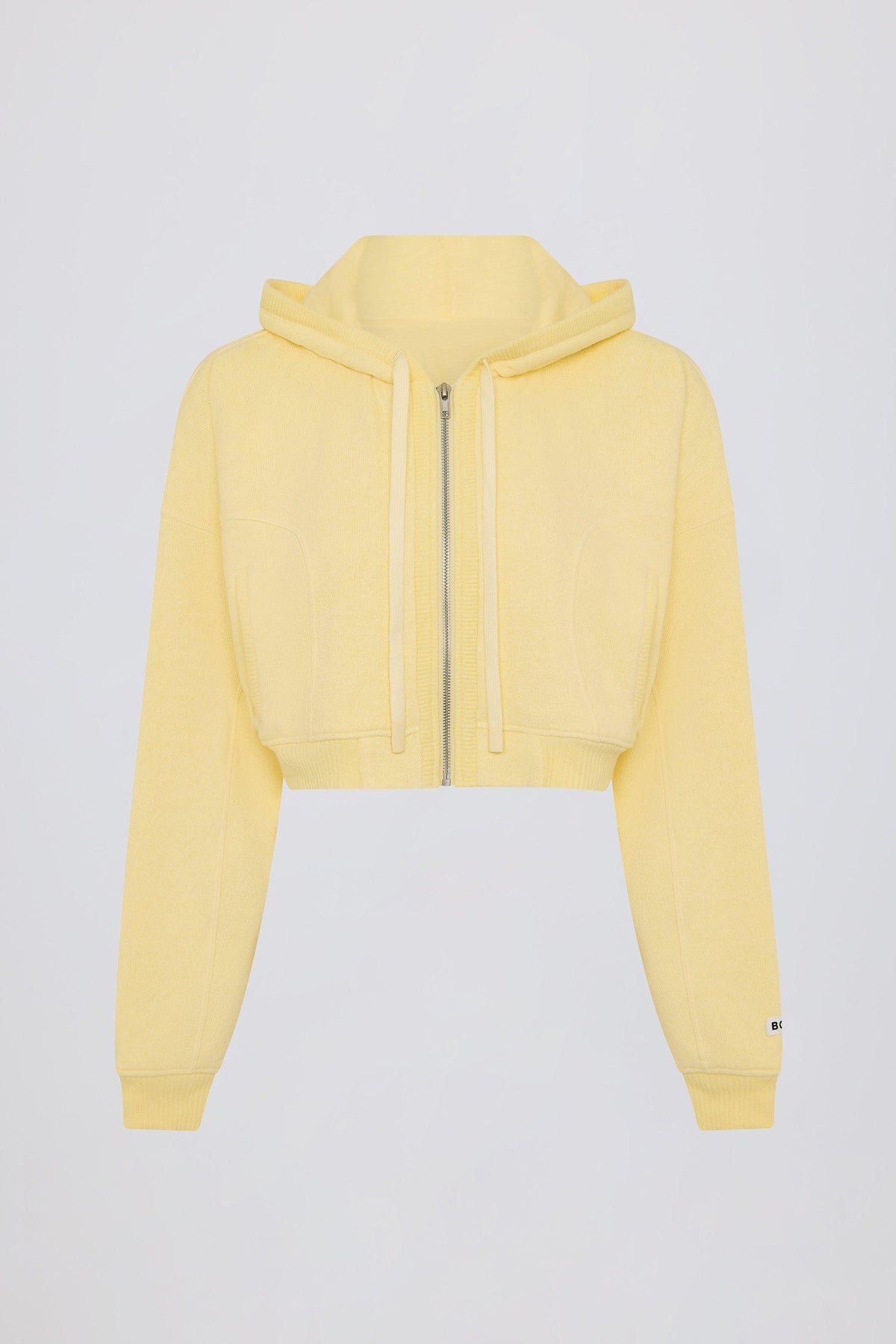 Terry Cotton Zip-up Cropped Hoodie In Lemon