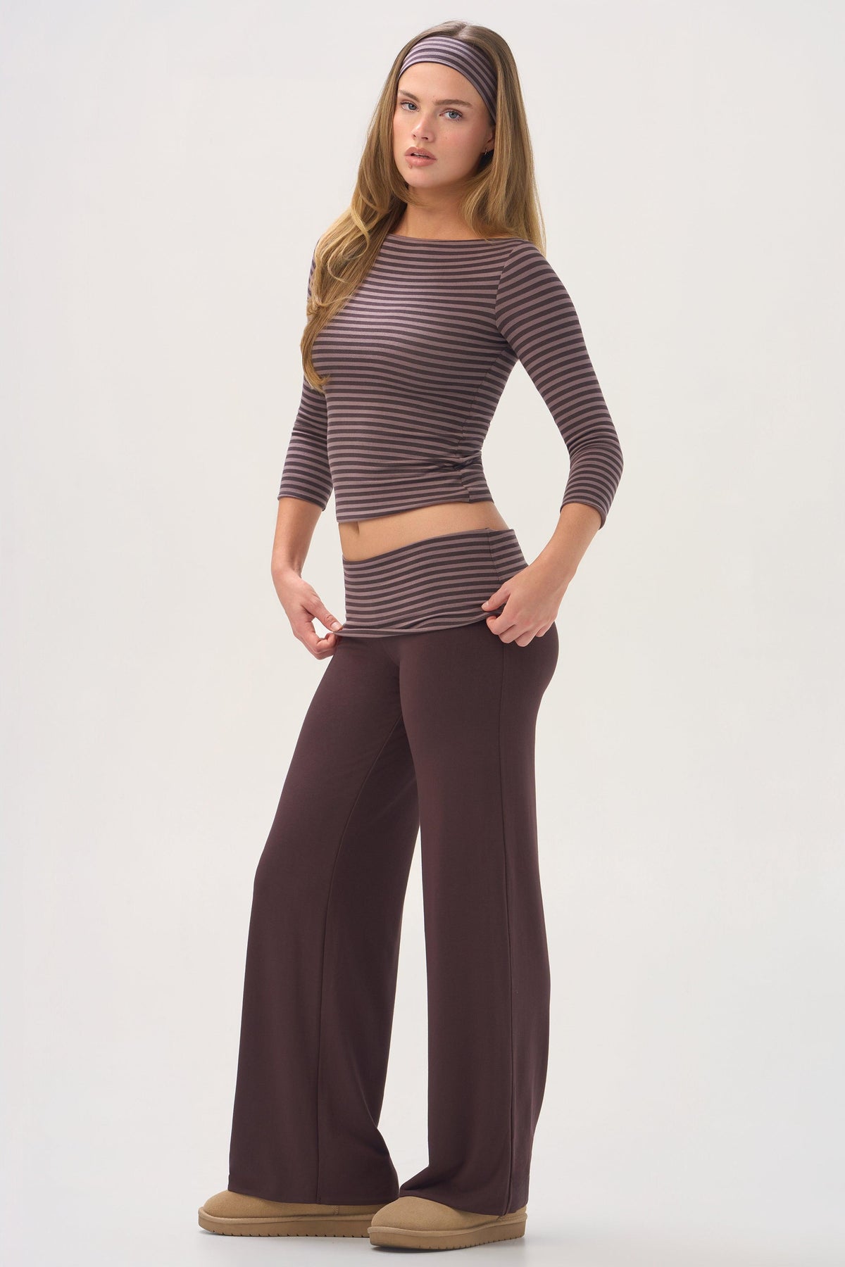 Buttercloud™ 3/4 Sleeve Top In Espresso Stripe