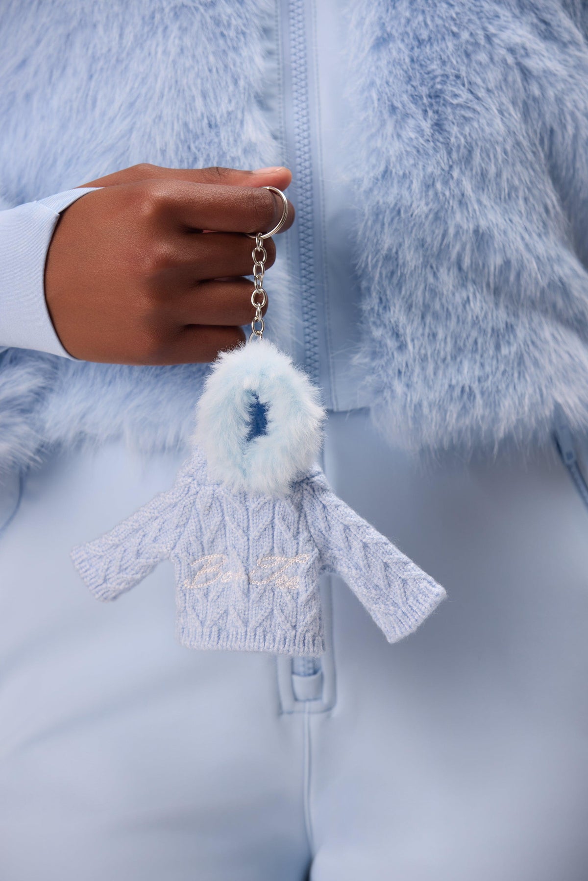 Cable Knit Hoodie Keychain In Powder Blue