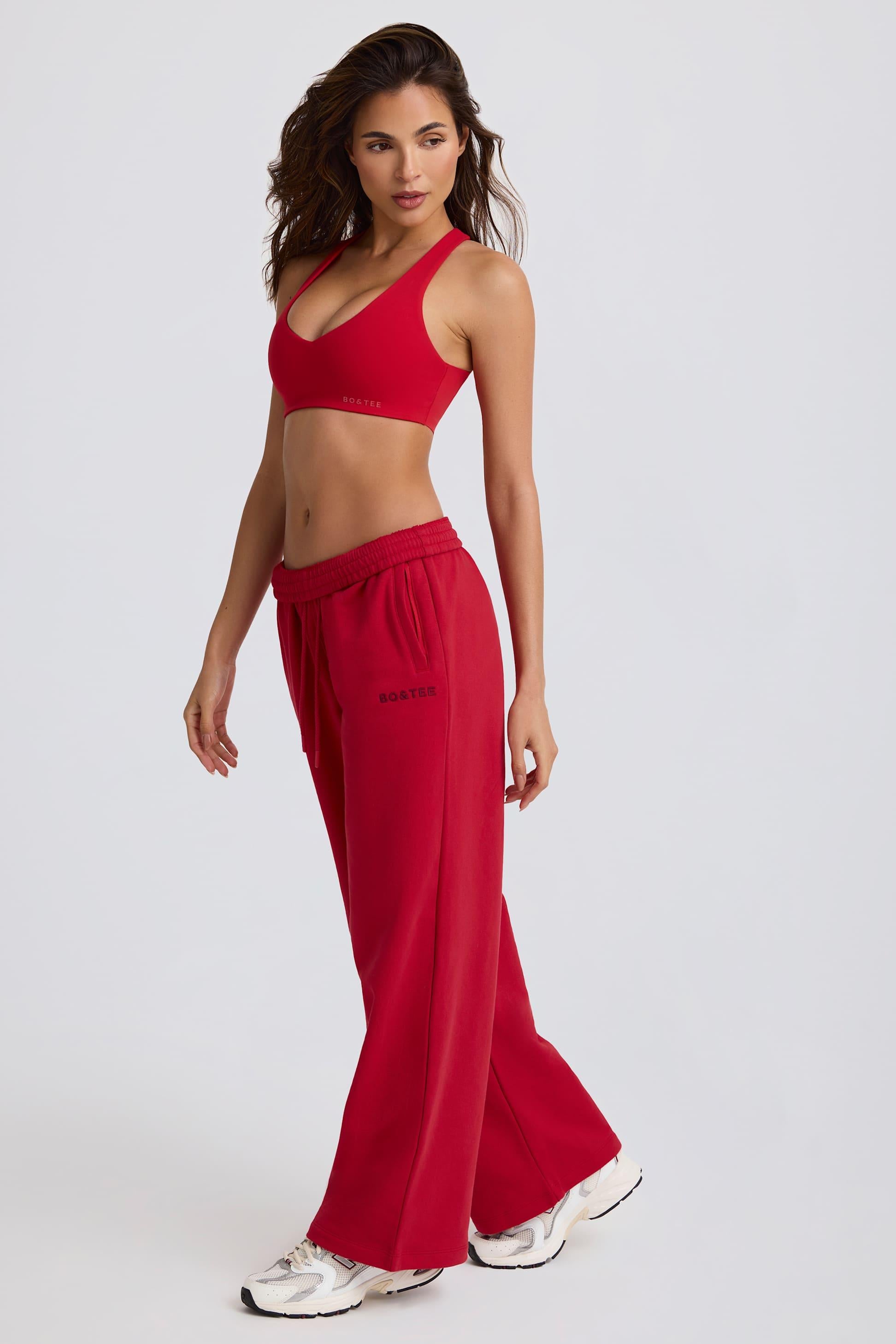 Soft Cotton Jersey Mid-rise Wide-leg Joggers In Hot Red