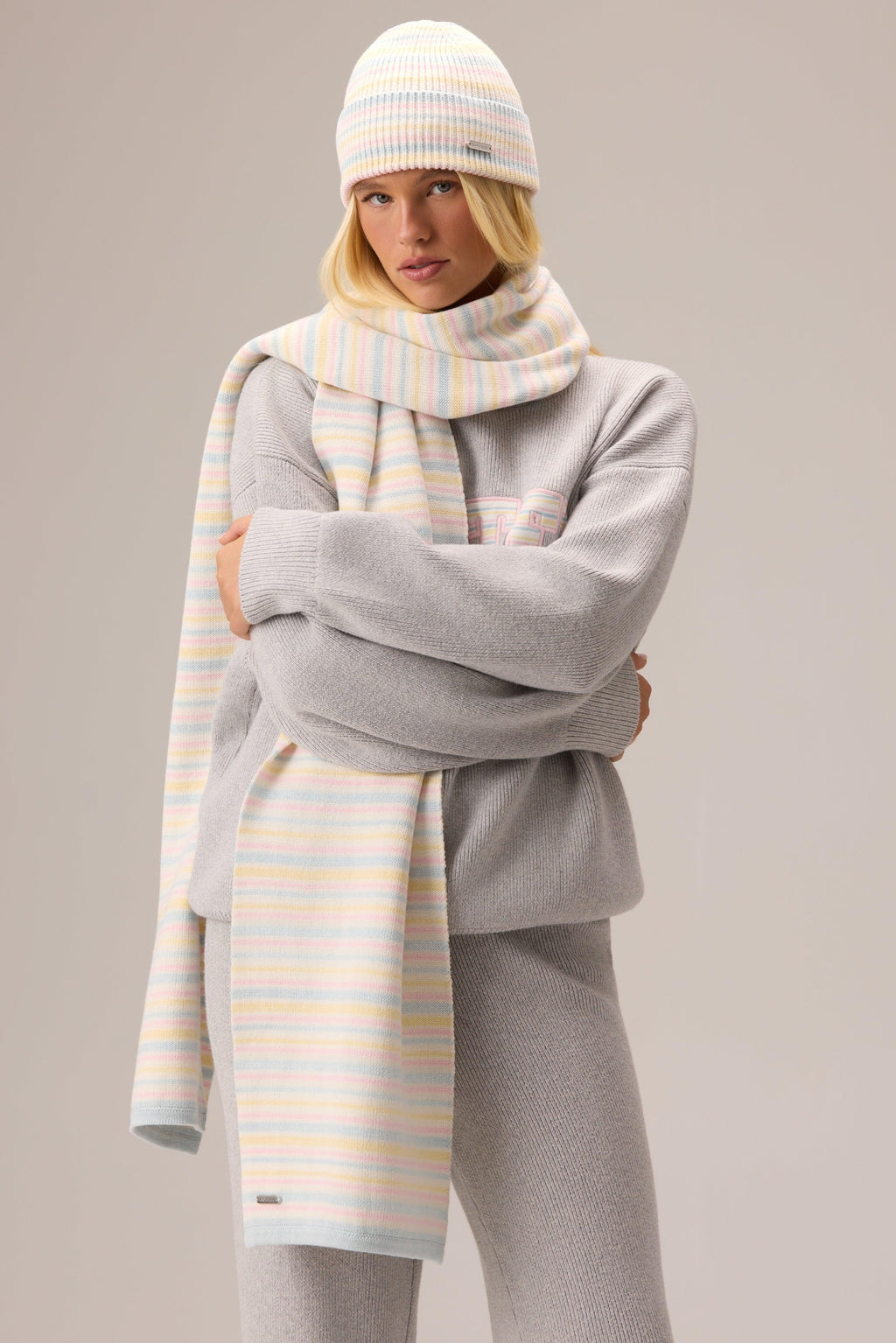 Ribbed Knit Oversized Scarf In Confetti Stripe