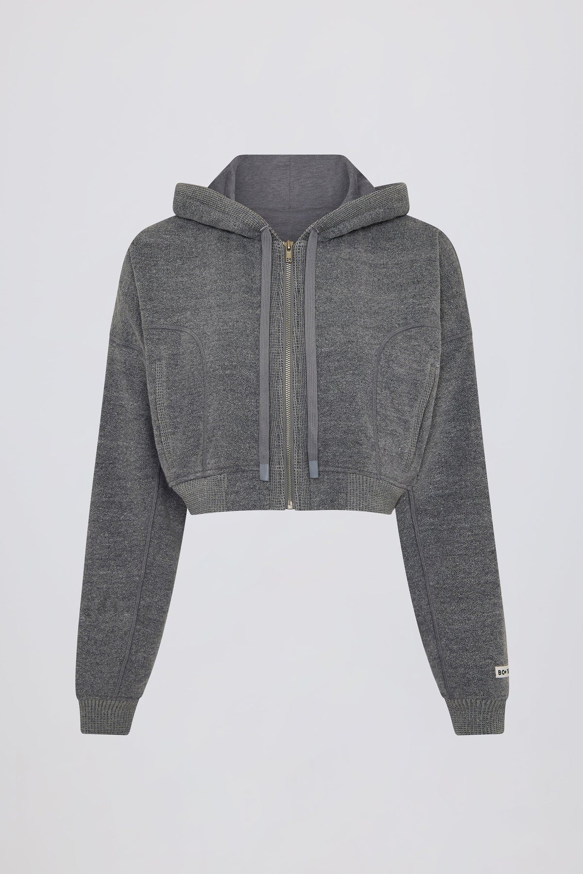 Terry Cotton Zip-up Cropped Hoodie In Dark Grey