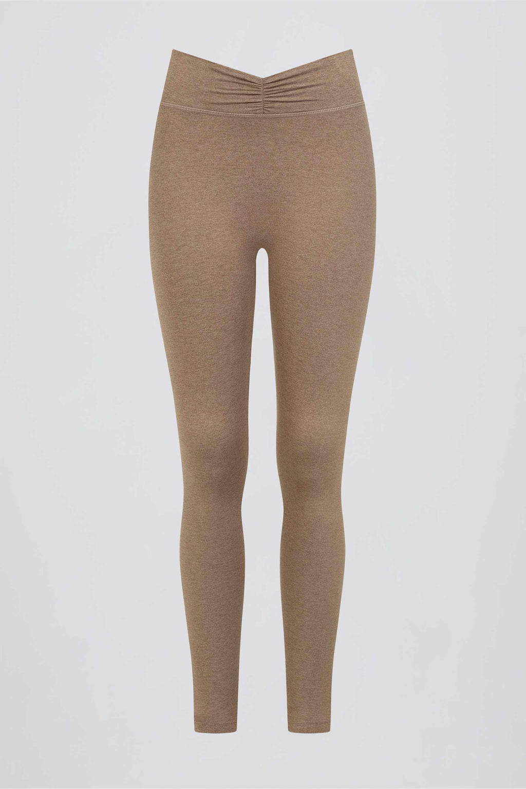 Brushed Jersey Ruched Mid-rise Leggings In Mocha Marl