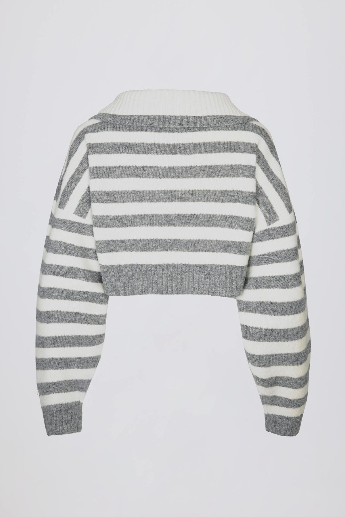 Soft Knit Layered Collar Cropped Jumper In Grey Stripe