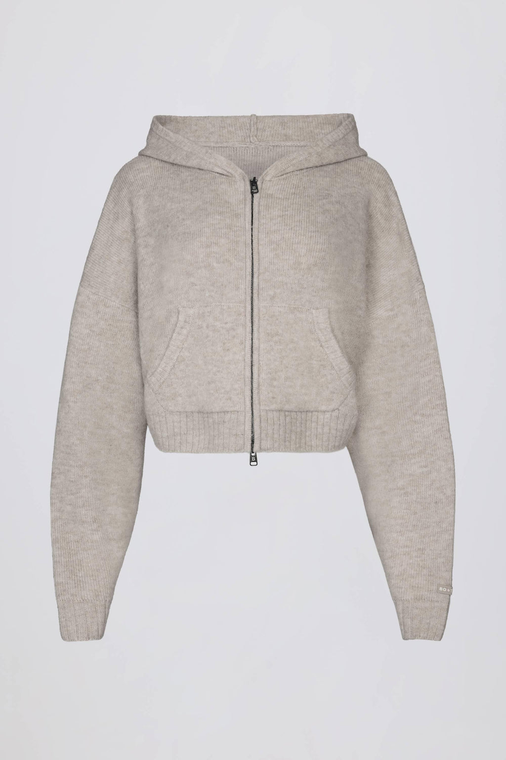 Soft Knit Zip-up Cropped Hoodie In Beige
