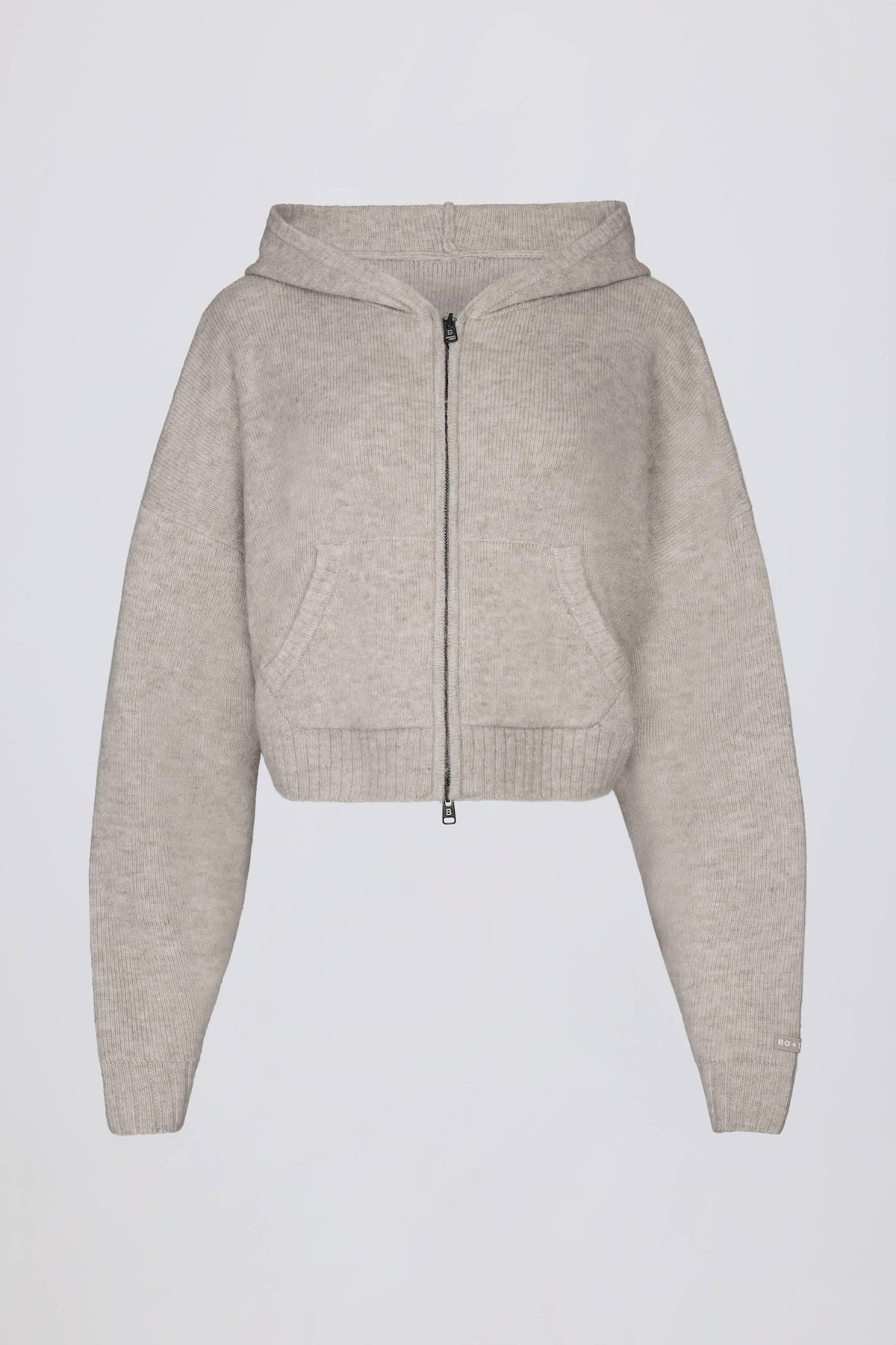 Soft Knit Zip-up Cropped Hoodie In Beige