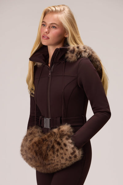 Faux Fur Hand Warmer In Brown Leopard