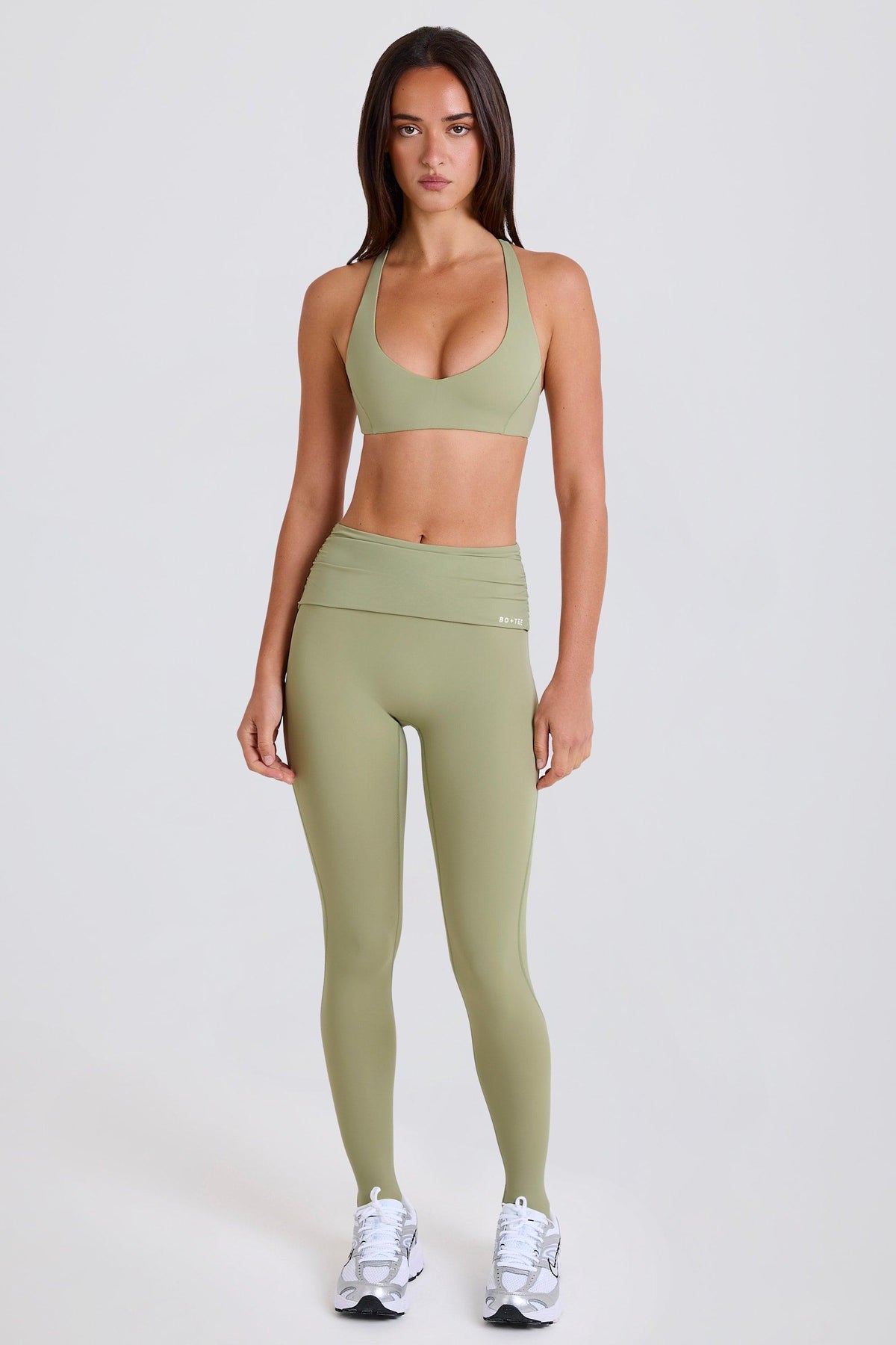 Foldover Mid-rise Stirrup Leggings In Matcha