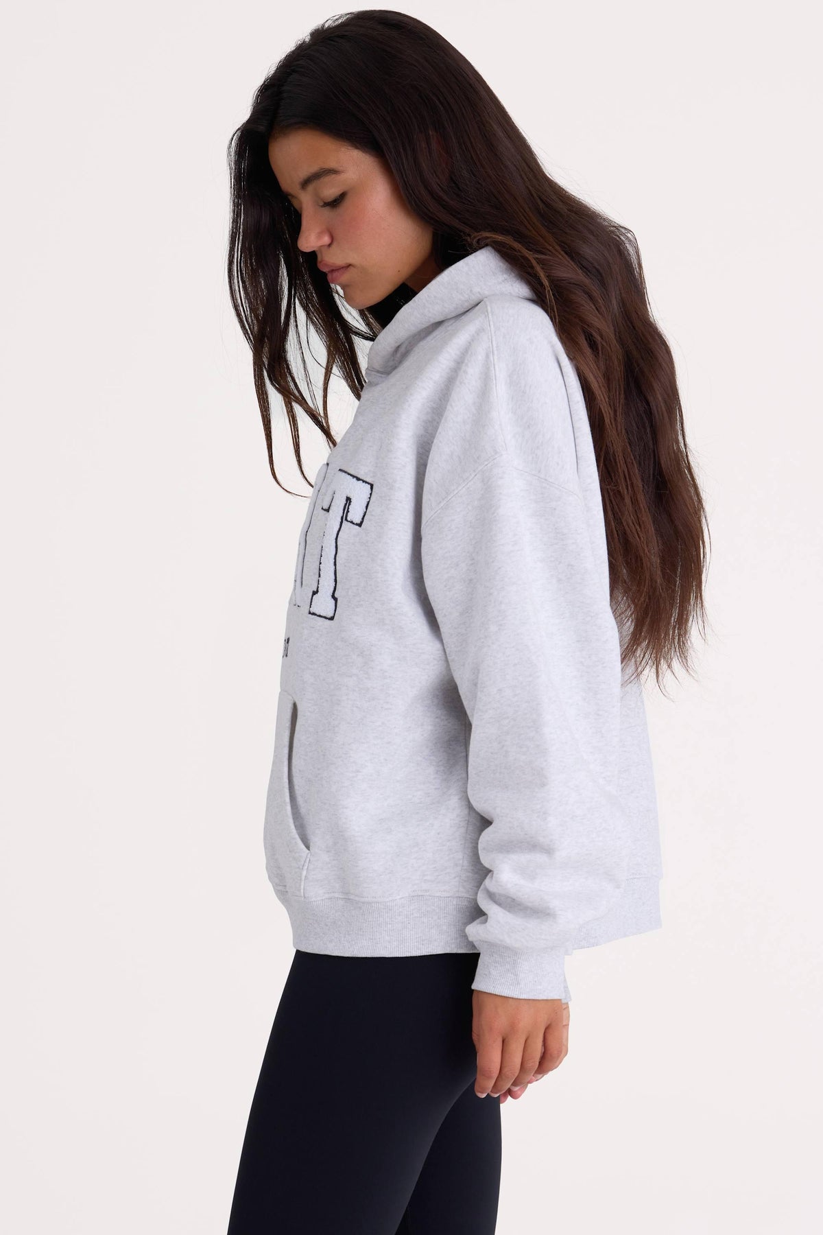 Soft Cotton Fleece Oversized Hoodie In Marl Grey