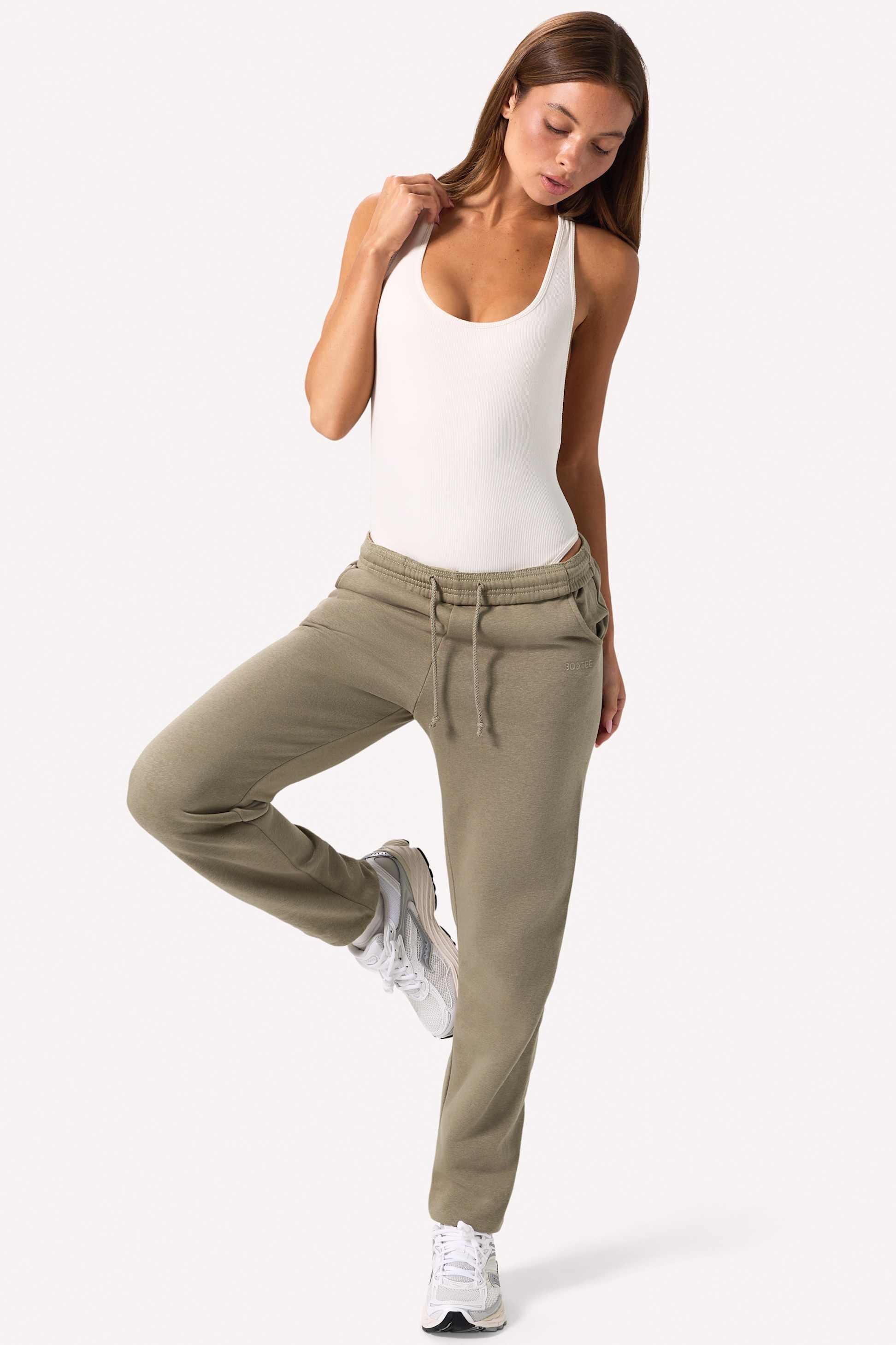 Cotton Fleece Mid-rise Joggers In Khaki Green