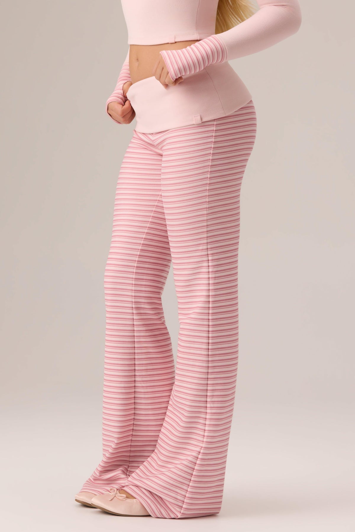 Plush Jersey Wide-leg Trousers In Berry Stripe