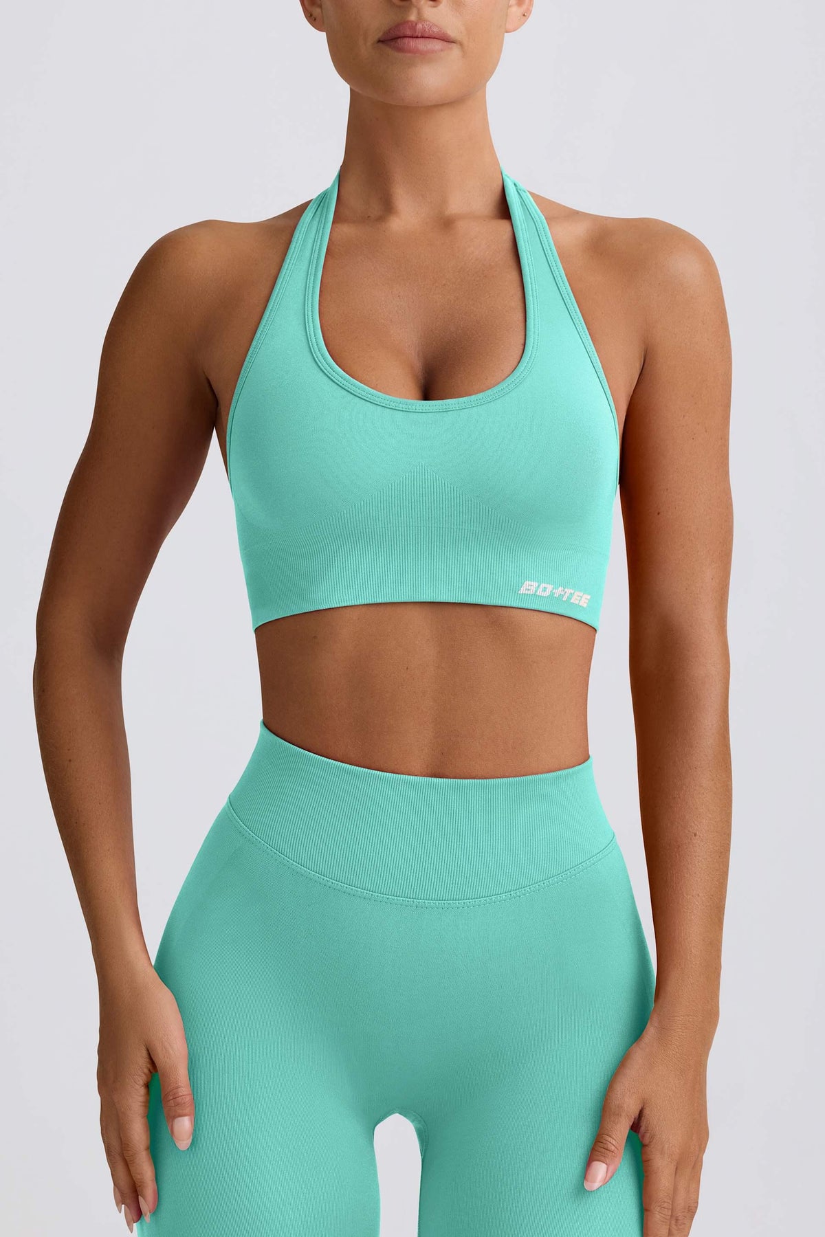 Define Luxe Halterneck Sports Bra In Mint