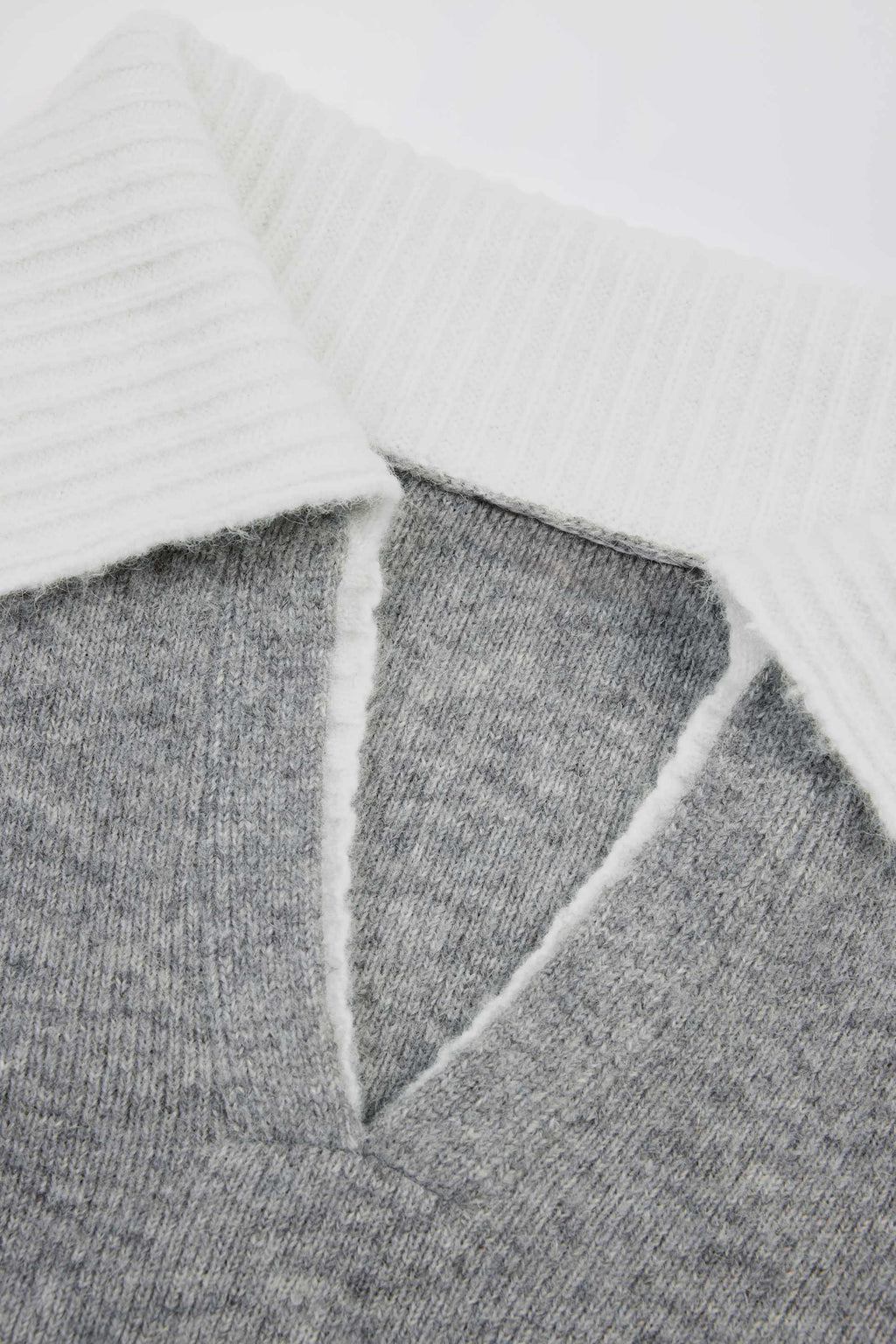 Soft Knit Layered Collar Cropped Jumper In Grey