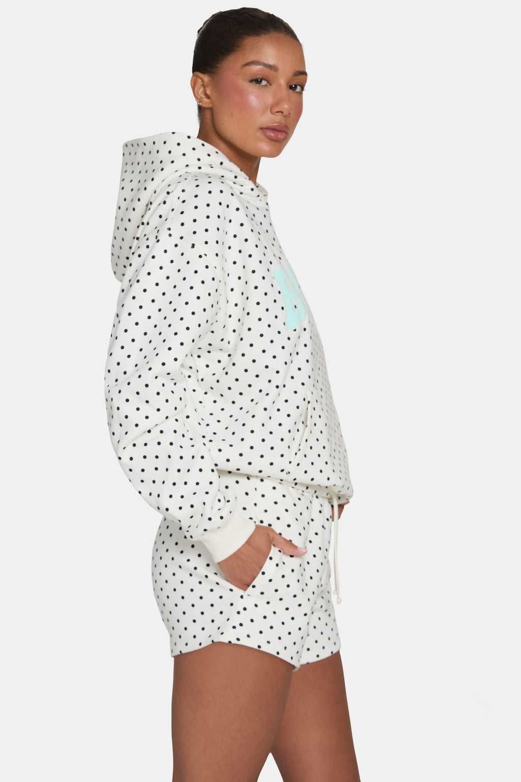 Oversized Applique Hoodie In Monochrome Polka Dot