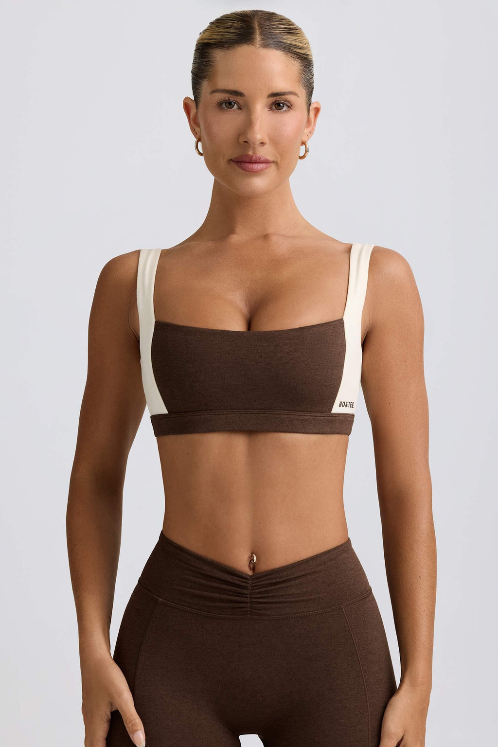 Contrast Sports Bra In Pecan Marl