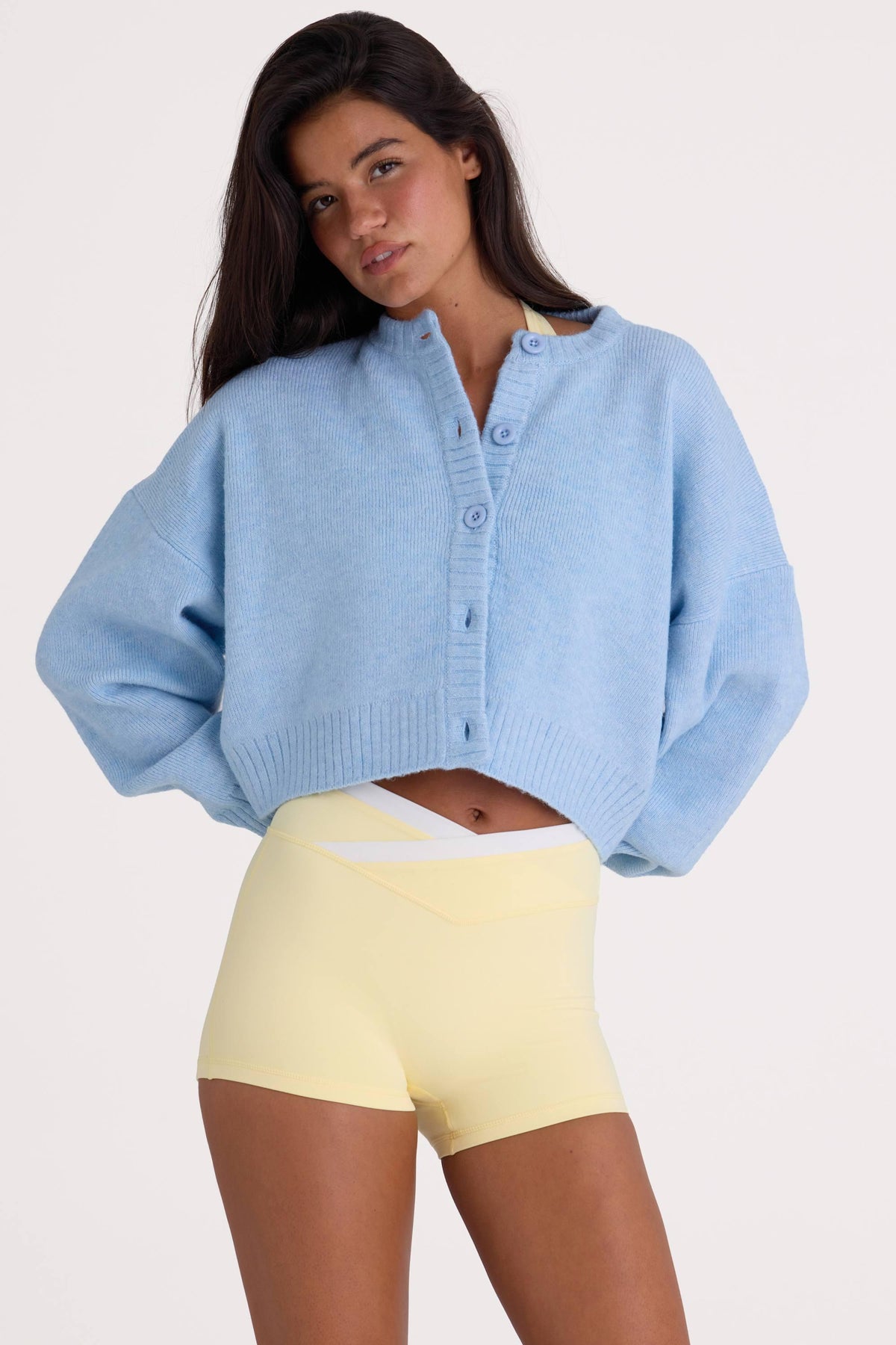 Knit Cropped Cardigan In Powder Blue