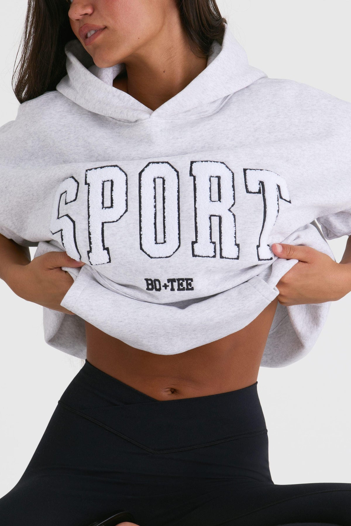 Soft Cotton Fleece Oversized Hoodie In Marl Grey