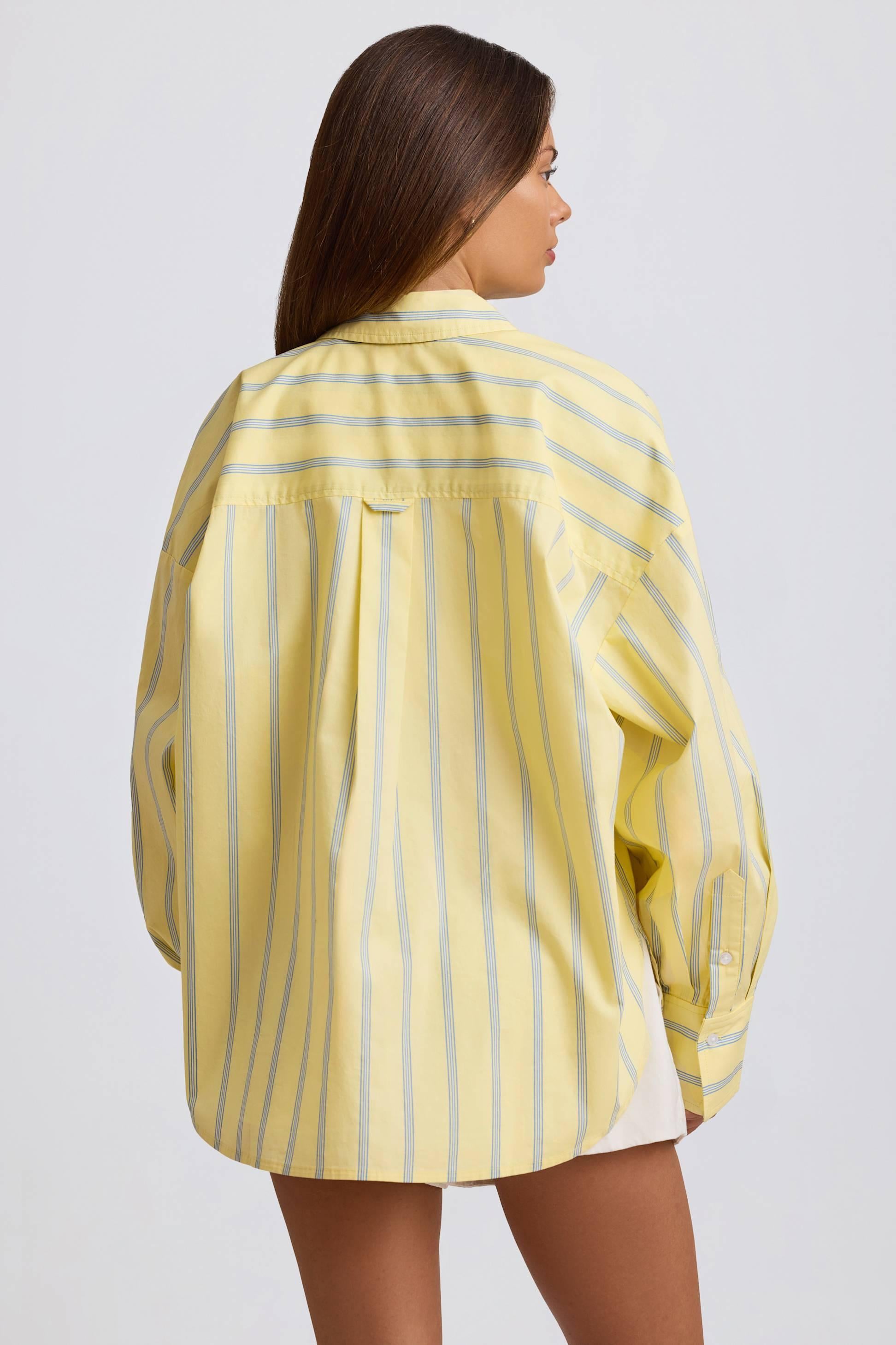 Cotton Poplin Stripe Oversized Shirt In Yellow Stripe