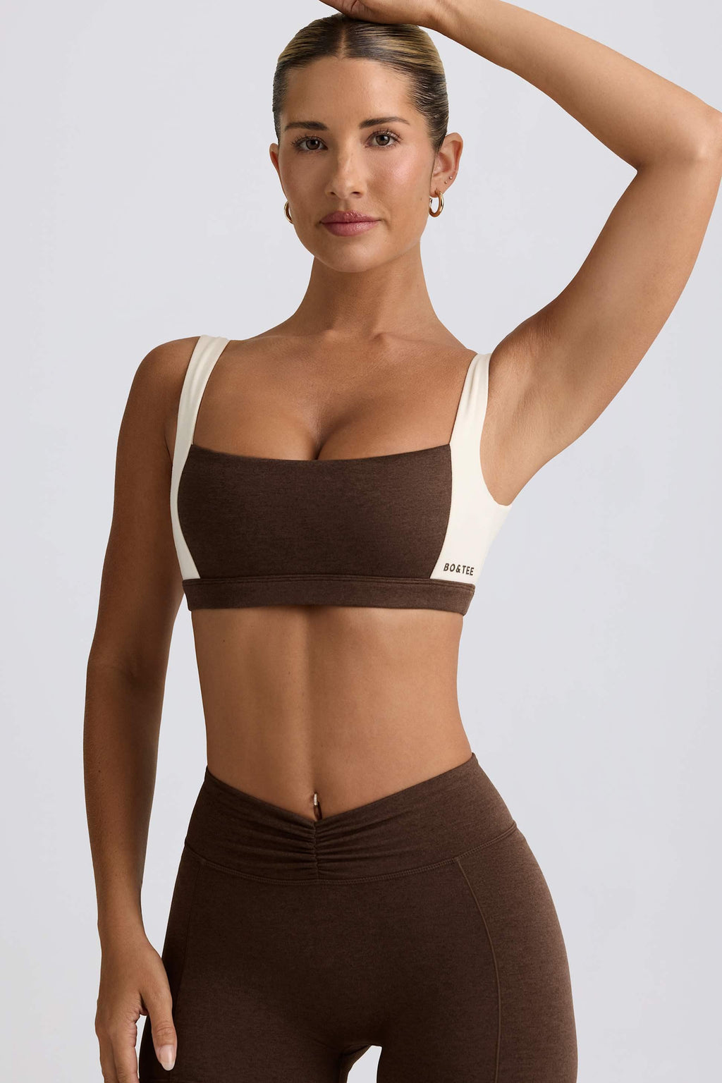 Contrast Sports Bra In Pecan Marl