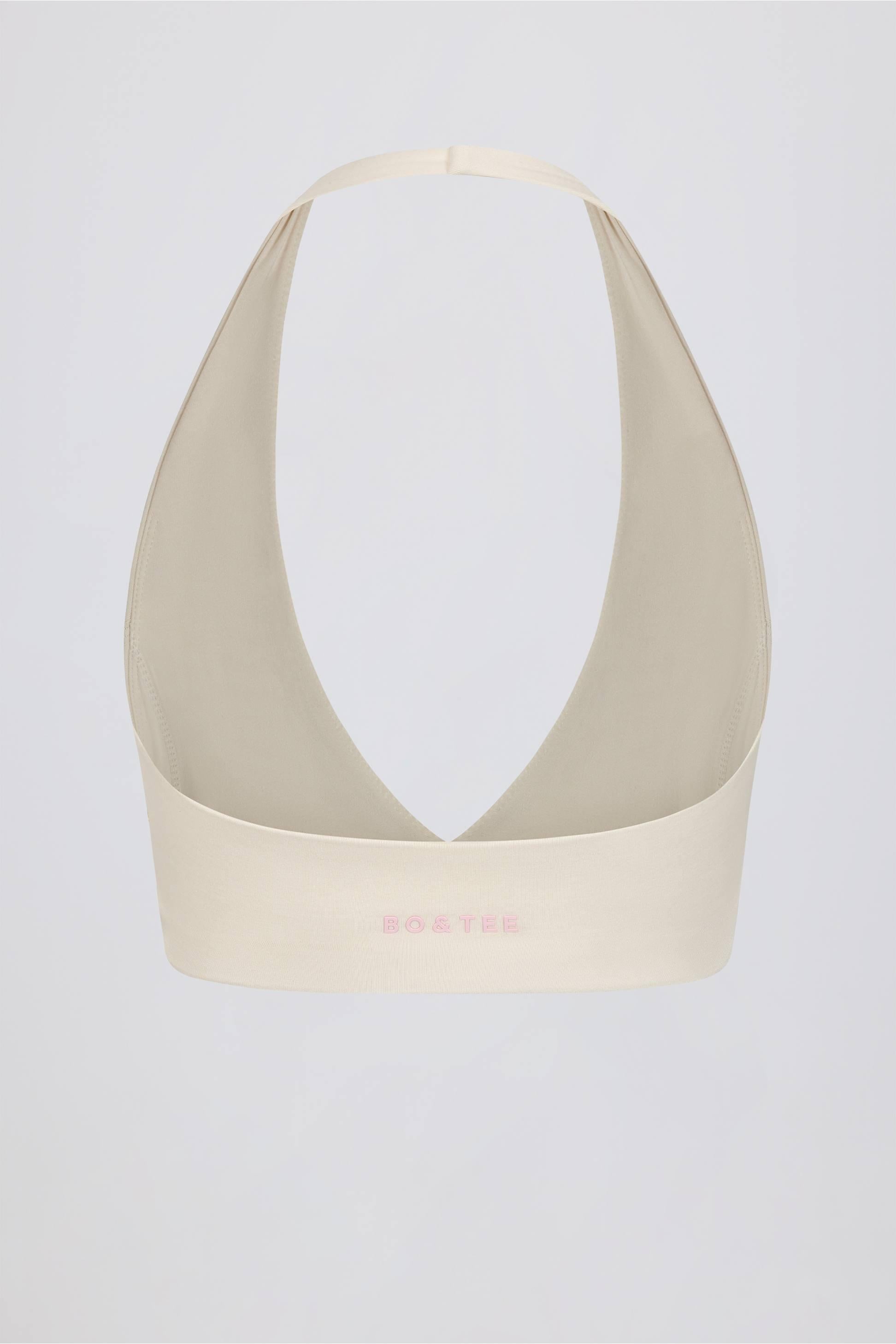 Brushed Jersey V-neck Sports Bra In Vanilla