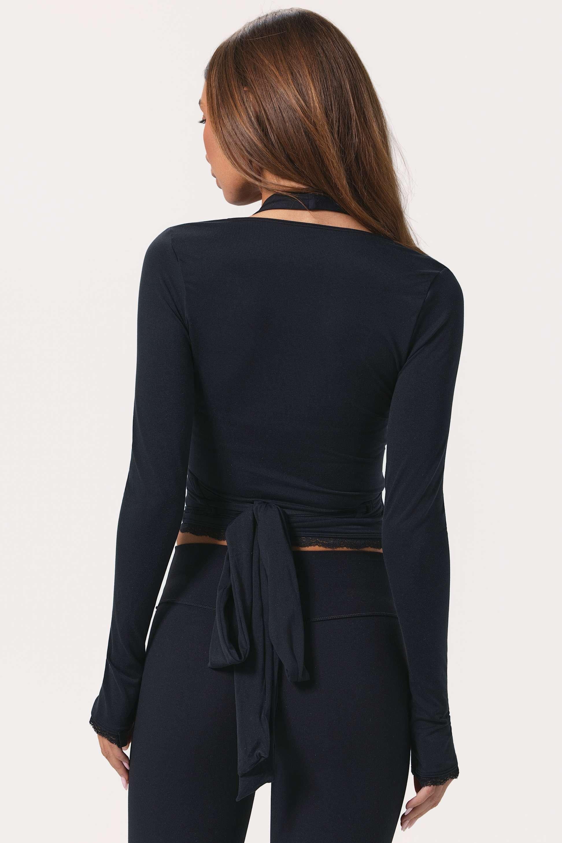 Soft Jersey Wrap Top In Black