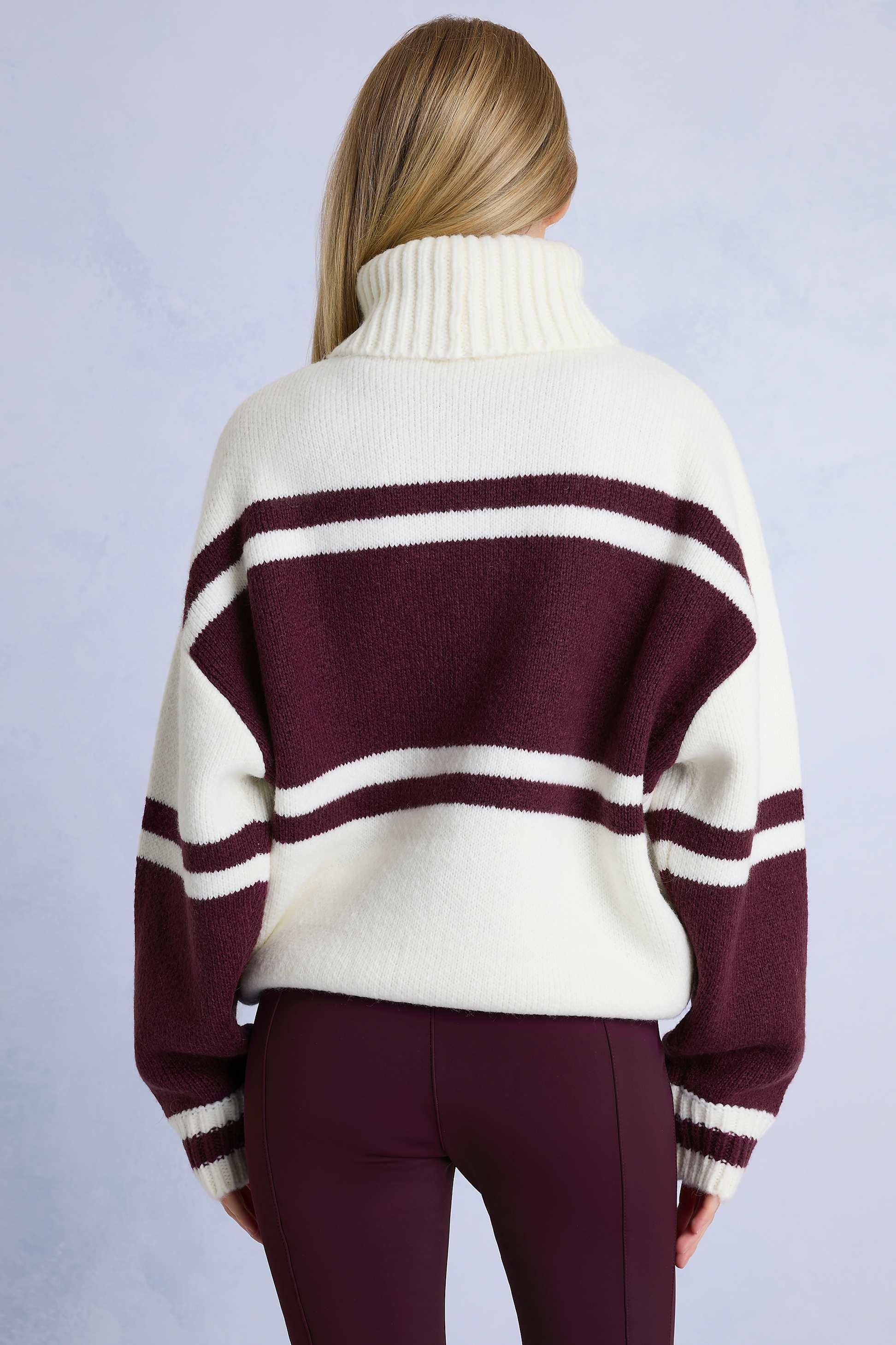 Knit Turtleneck Oversized Jumper In Burgundy