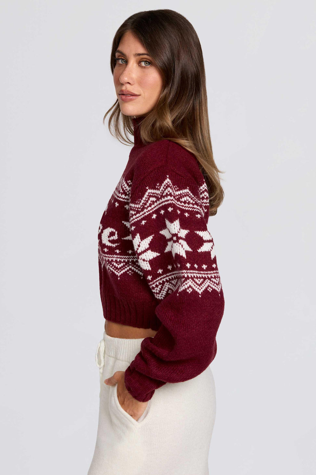 Jacquard-knit Cropped Jumper In Crimson Red