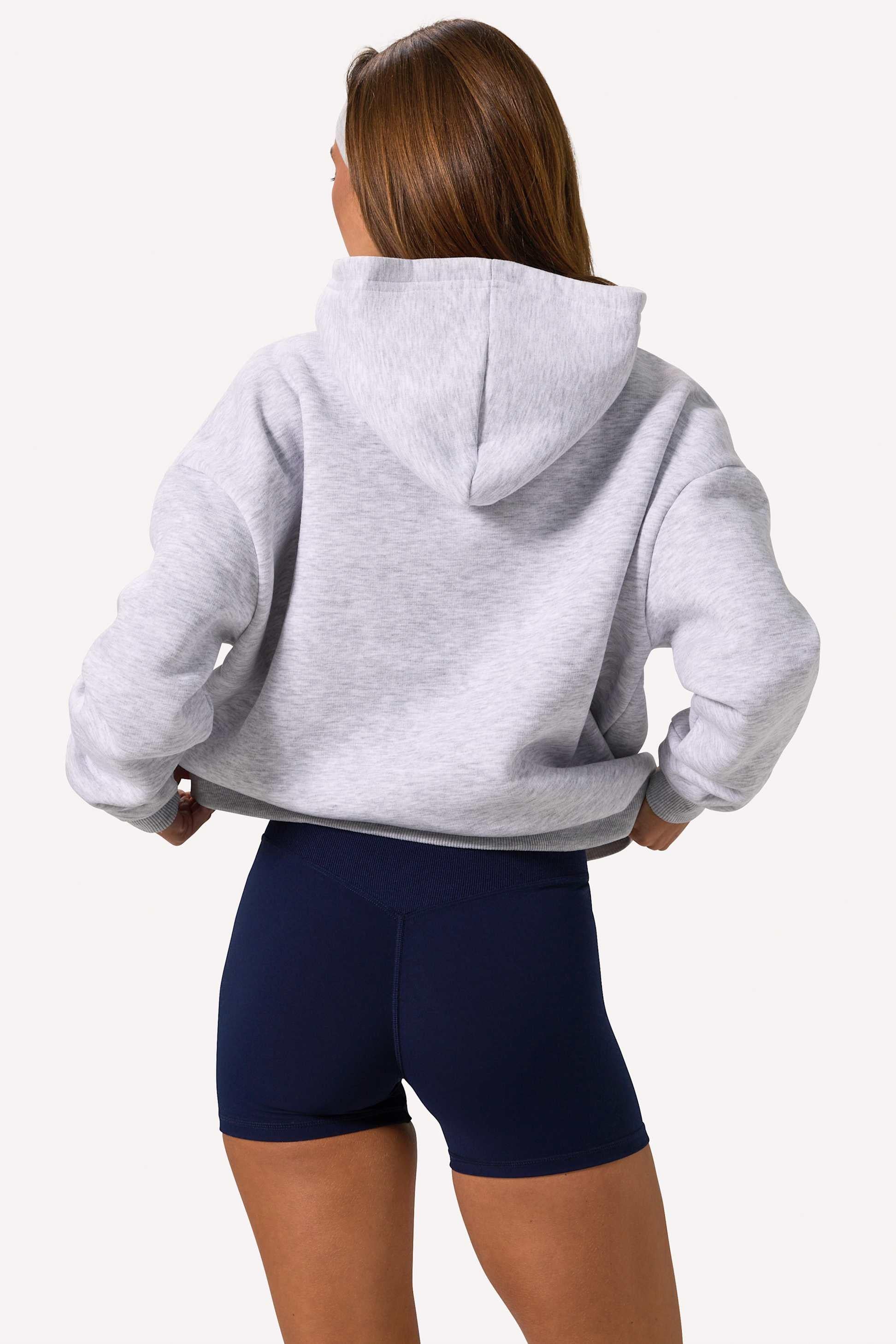 Embroidered Oversized Hoodie In Grey Marl
