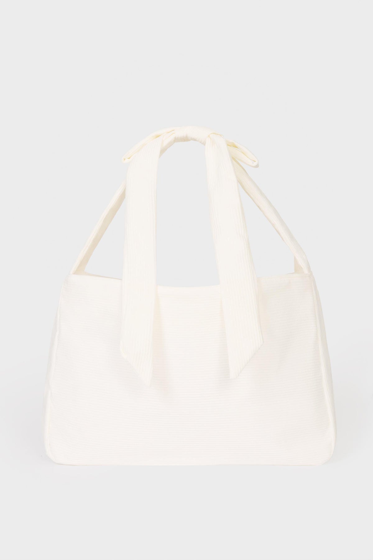 Corduroy Bow Tote Bag In Ivory