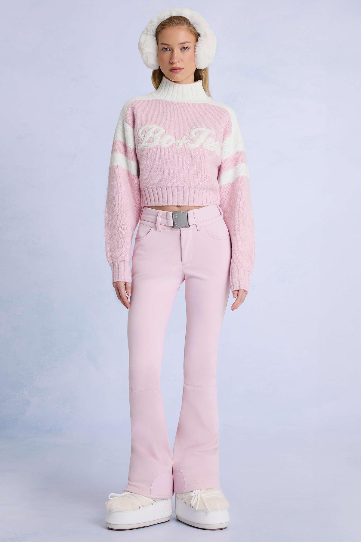 Waterproof Belted Ski Salopettes In Powder Pink