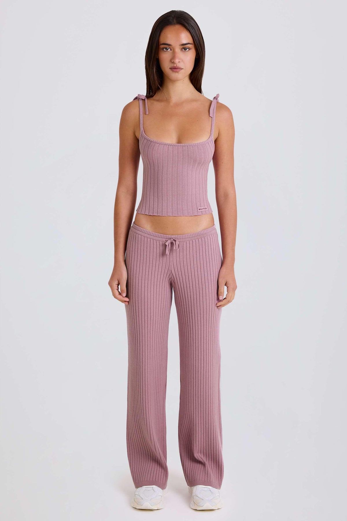 Ribbed Knit Wide-leg Joggers In Mauve