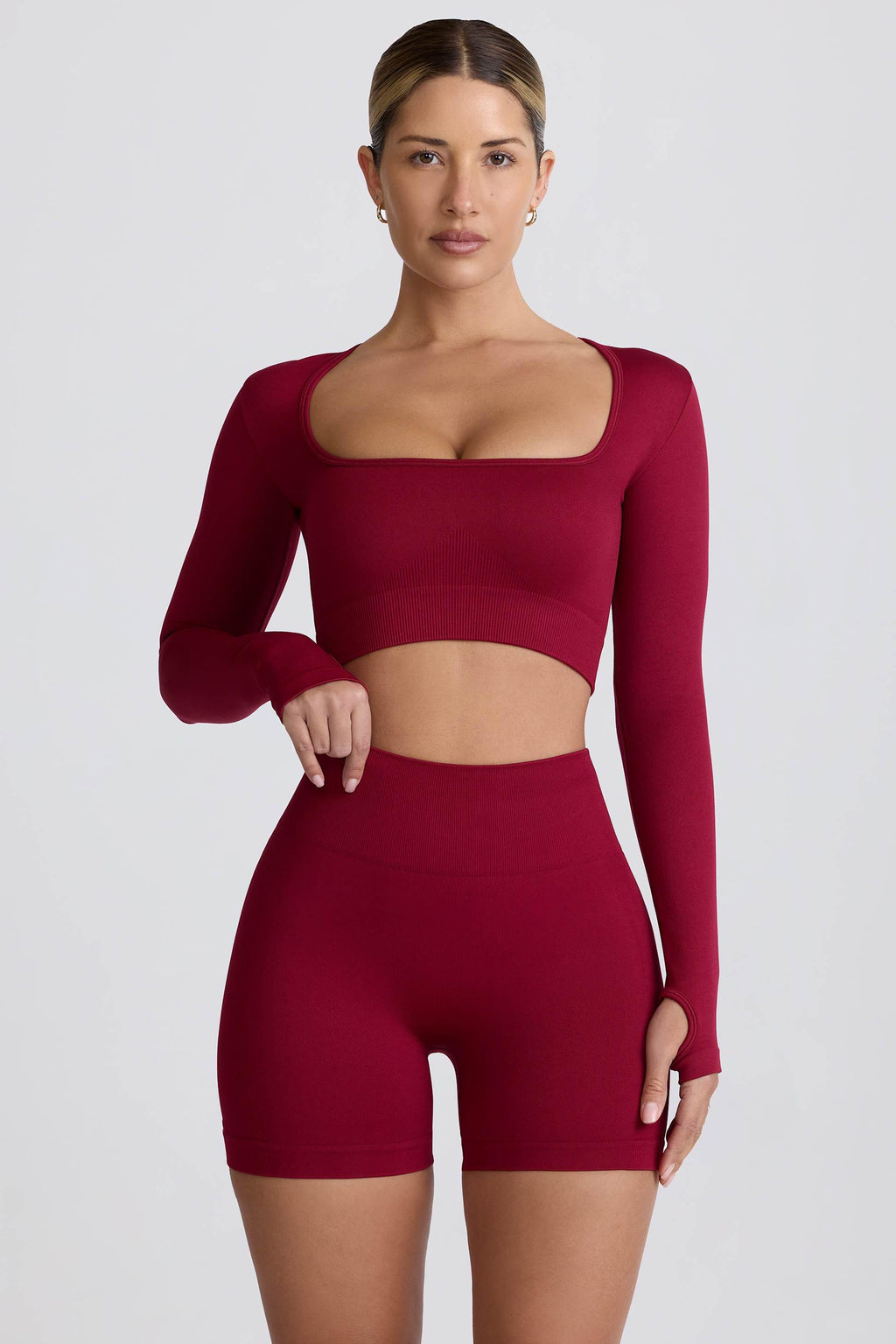 Super Sculpt Seamless Long-sleeve Crop Top In Burgundy