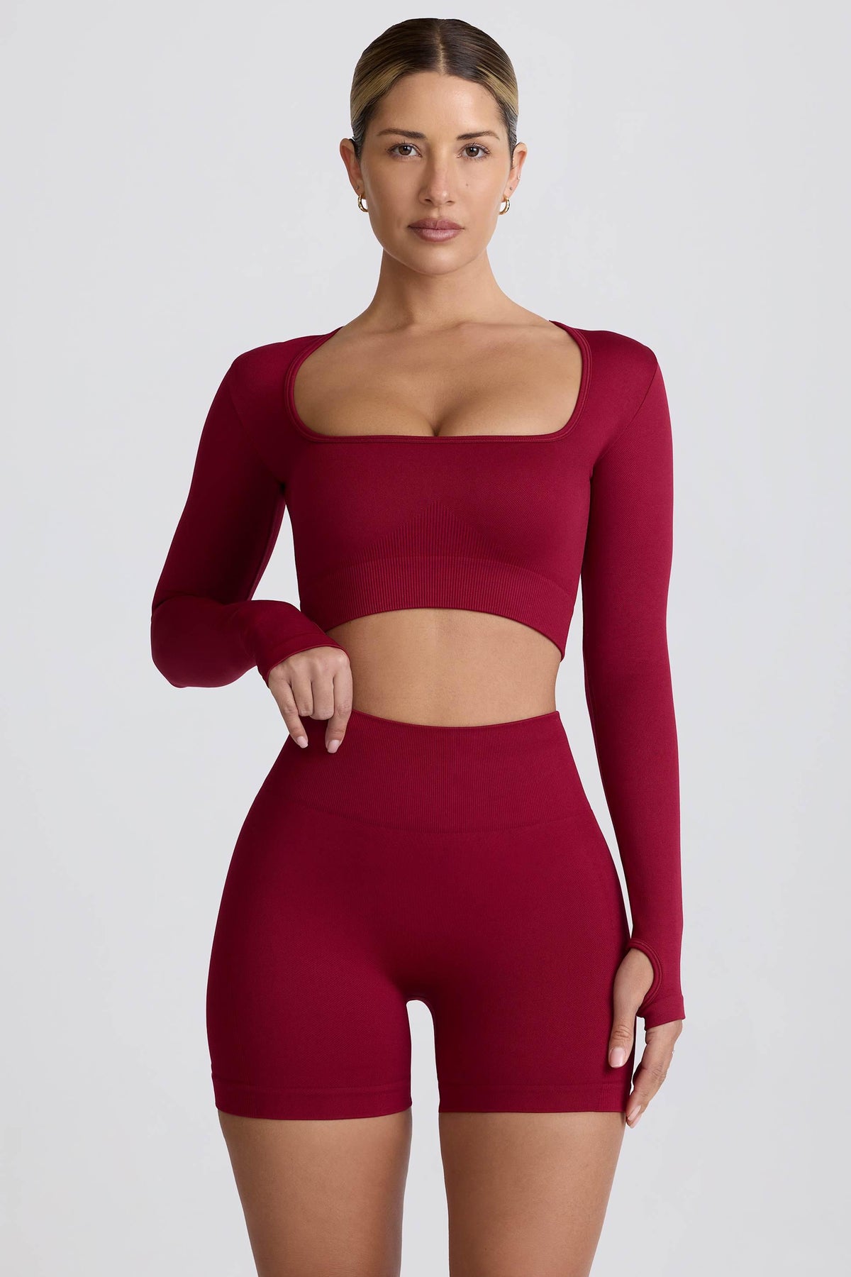 Super Sculpt Seamless Long-sleeve Crop Top In Burgundy