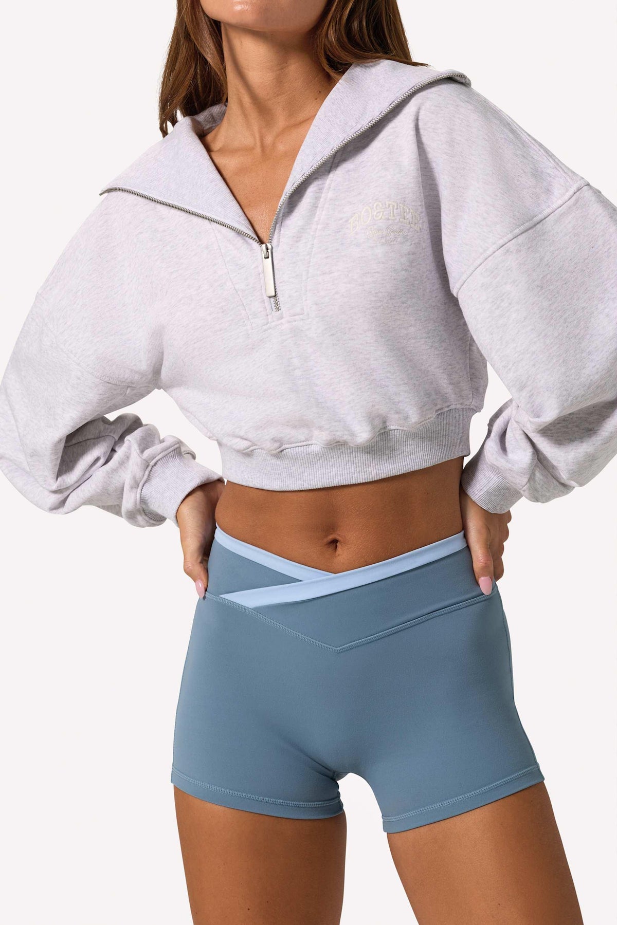 Quarter-zip Cropped Sweatshirt In Grey Marl