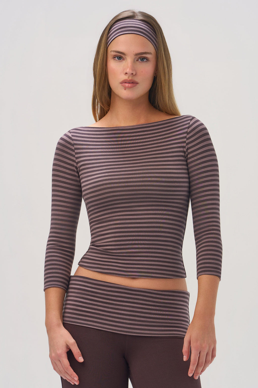Buttercloud™ 3/4 Sleeve Top In Espresso Stripe